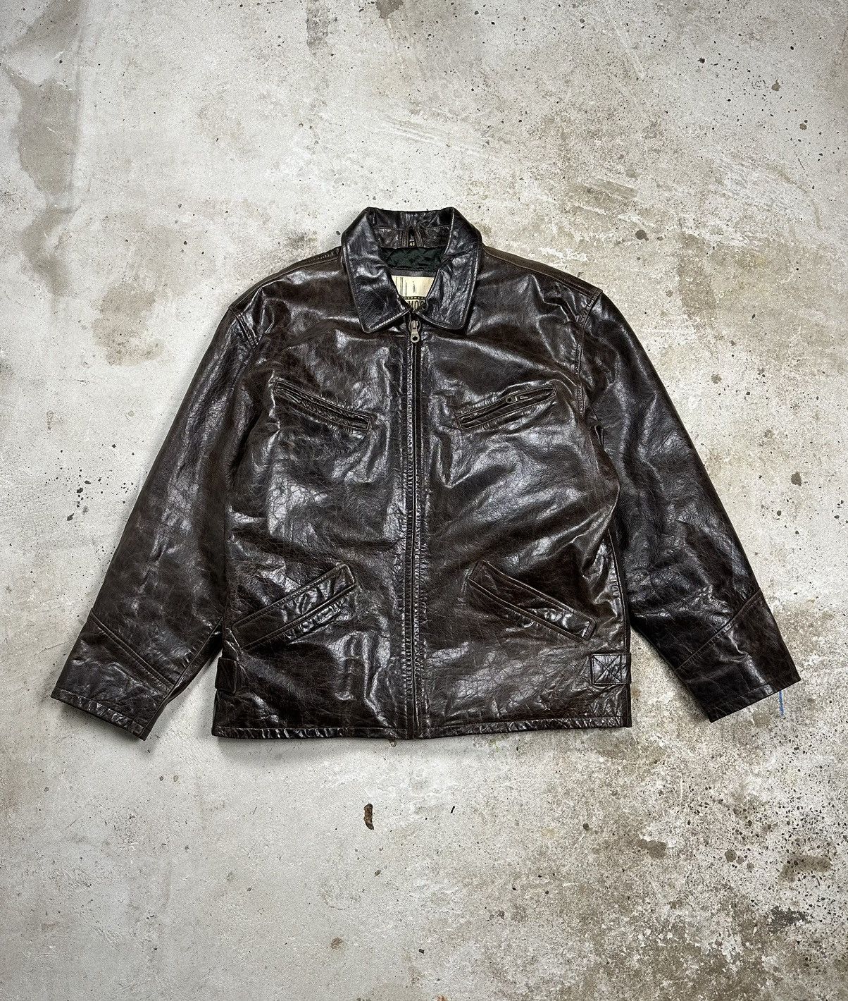 image of Genuine Leather x Leather Jacket Vintage 90's Brown Washed Leather Jacket, Men's (Size Large)