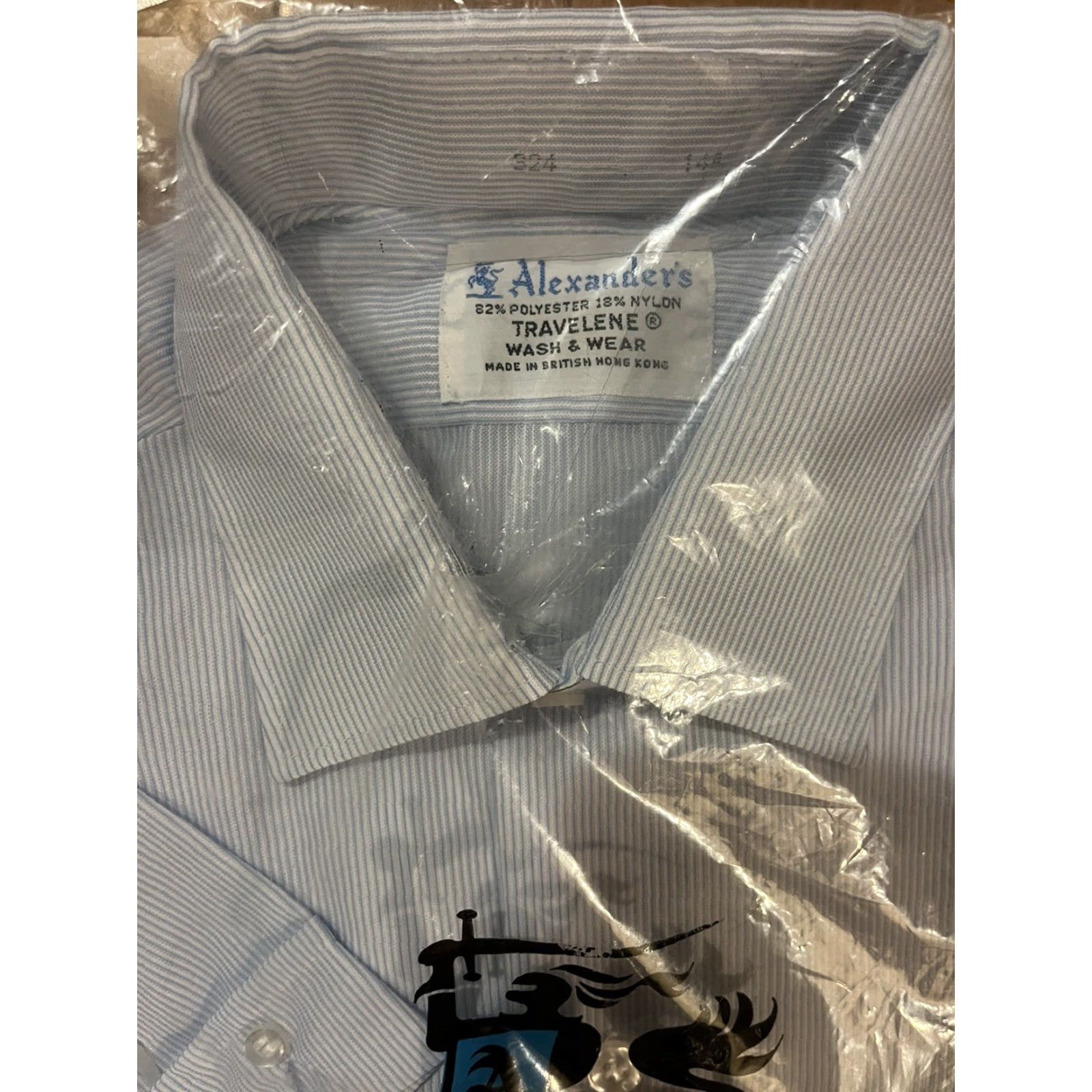 Vintage VINTAGE Alexander’s Travelene Dress Shirt Men 14-1/2 Blue Striped Shirt Adult Regular Size 14.5 Pockets 70s Retro Classic Size 40R - 2 Thumbnail