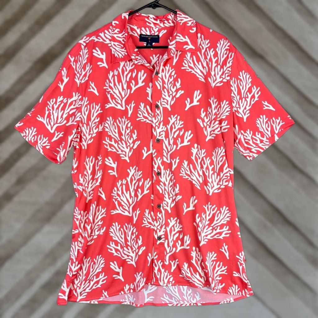 Vintage Margaritaville Mens Shirt Button-Down Large Pink UPF +50 Short Sleeve Nylon Spandex Beachwear Reef Pattern Size US L / EU 52-54 / 3 - 1 Thumbnail