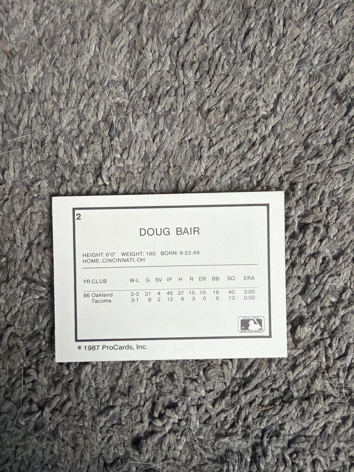 MLB 1987 ProCards #2 Doug Bair Card Size ONE SIZE - 2 Thumbnail