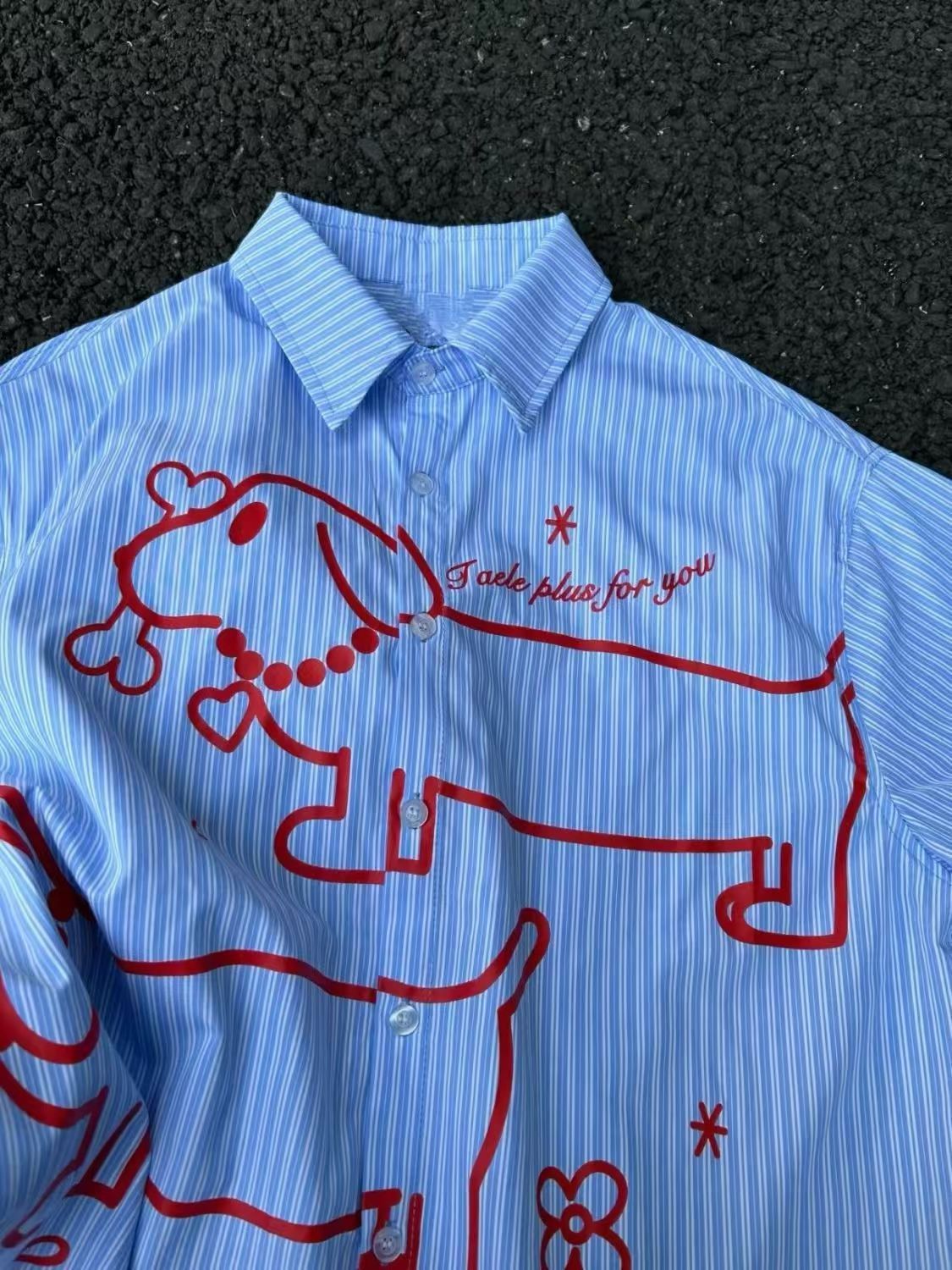 Vintage Blue and white striped dachshund print short-sleeve shirt Size US M / EU 48-50 / 2 - 2 Thumbnail