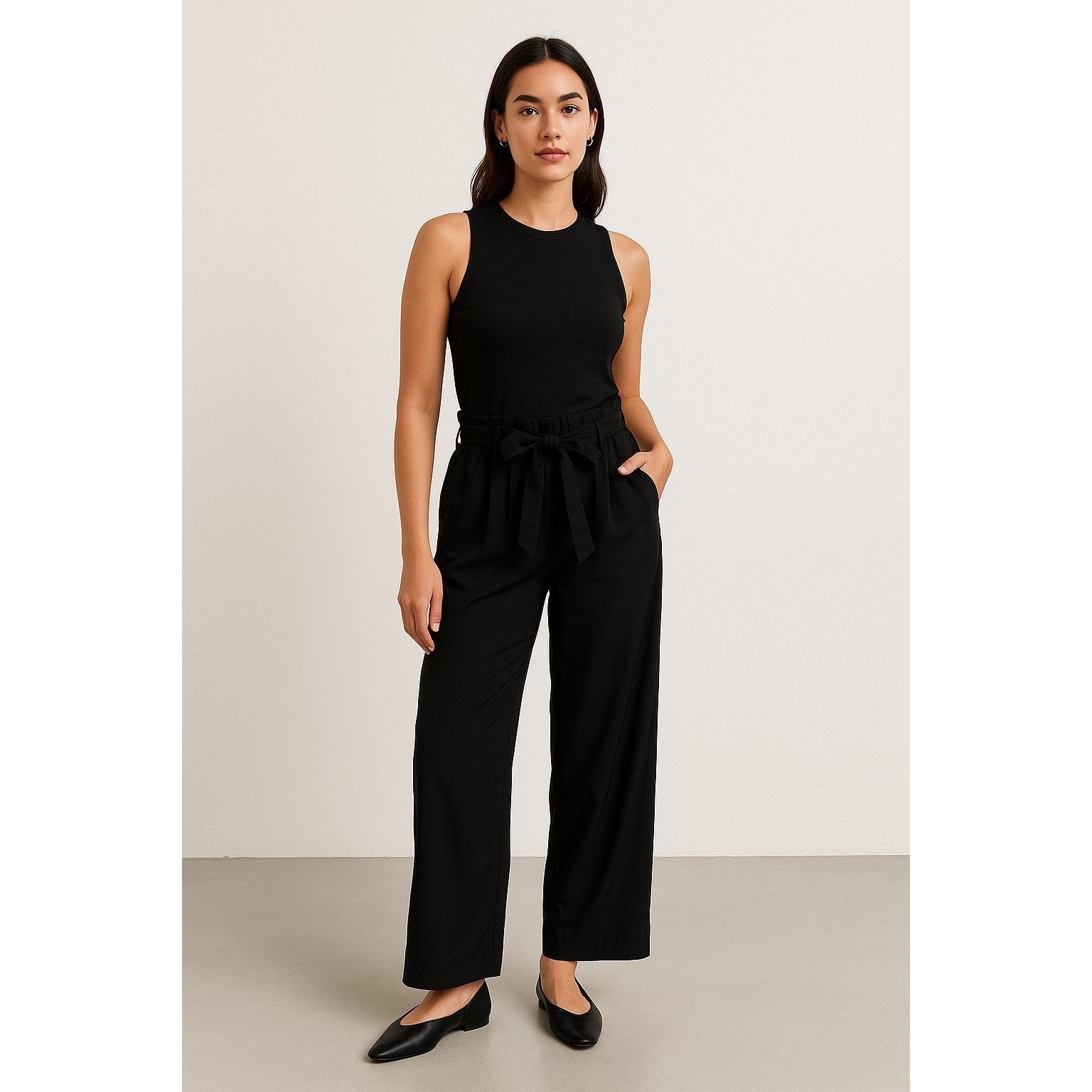 Other Minimalist Black Paperbag Waist Tie Front Trousers Modern M Size 26" / US 2 / IT 38 - 1 Thumbnail