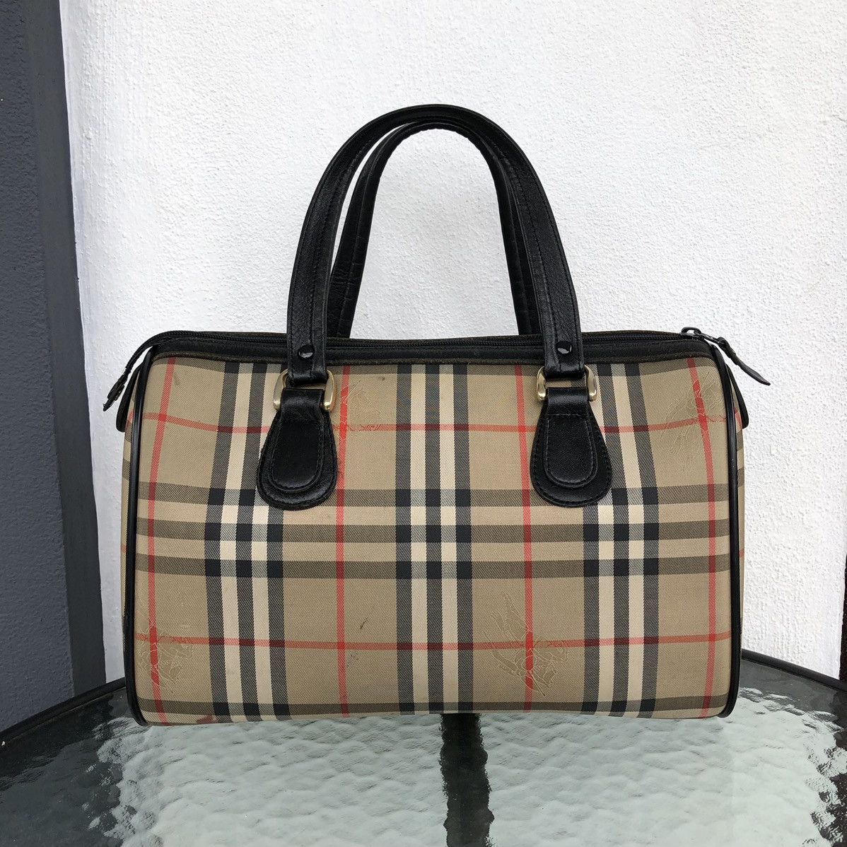 Burberry Burberry's Nova Check Pattern Logo Embossed Boston Bag Size ONE SIZE - 3 Thumbnail