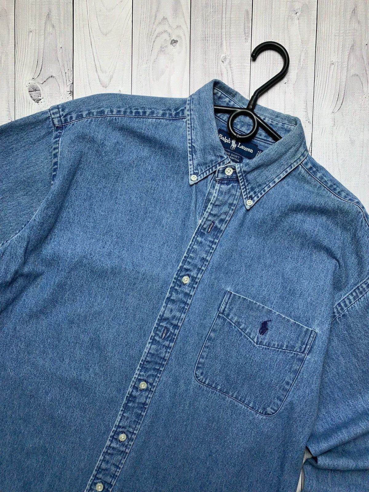 Polo Ralph Lauren × Vintage Vintage polo Ralph Lauren denim shirt jeans size M logo rare Size US M / EU 48-50 / 2 - 2 Thumbnail