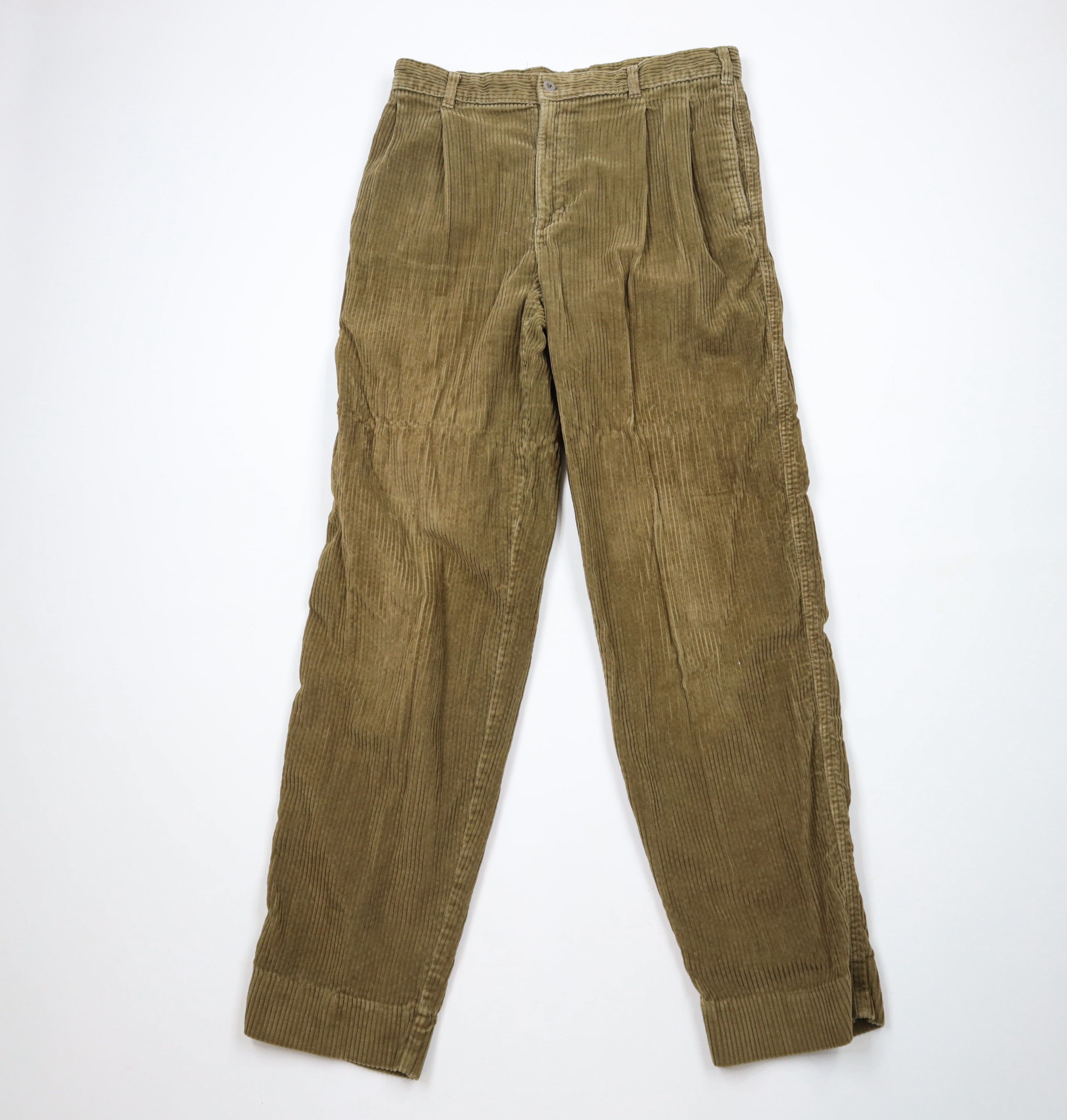 Vintage Vintage 90s Streetwear Pleated Corduroy Chino Pants Green Size US 32 / EU 48 - 1 Thumbnail
