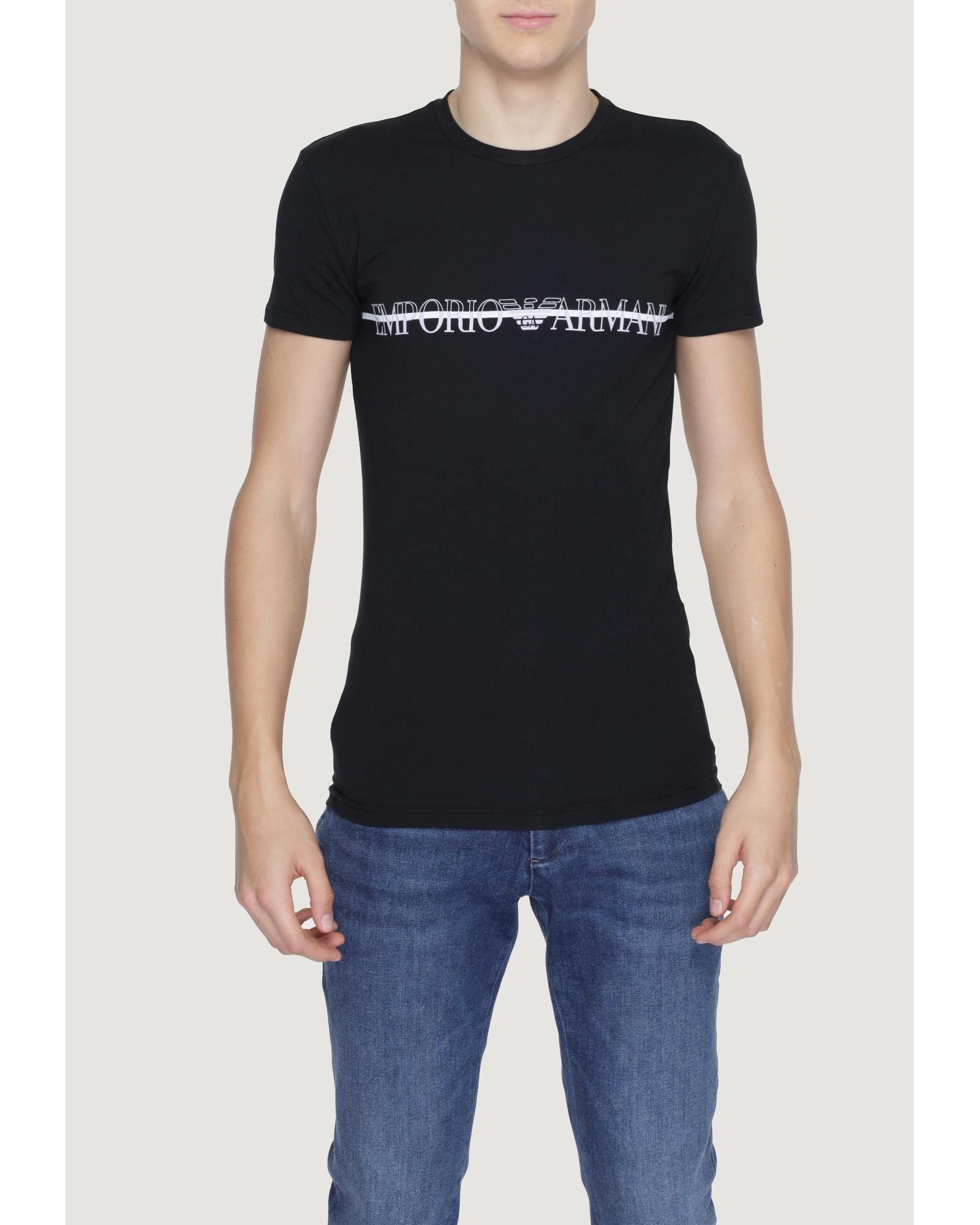 image of Emporio Armani Printed Cotton T-Shirt in Black, Men's (Size Small)