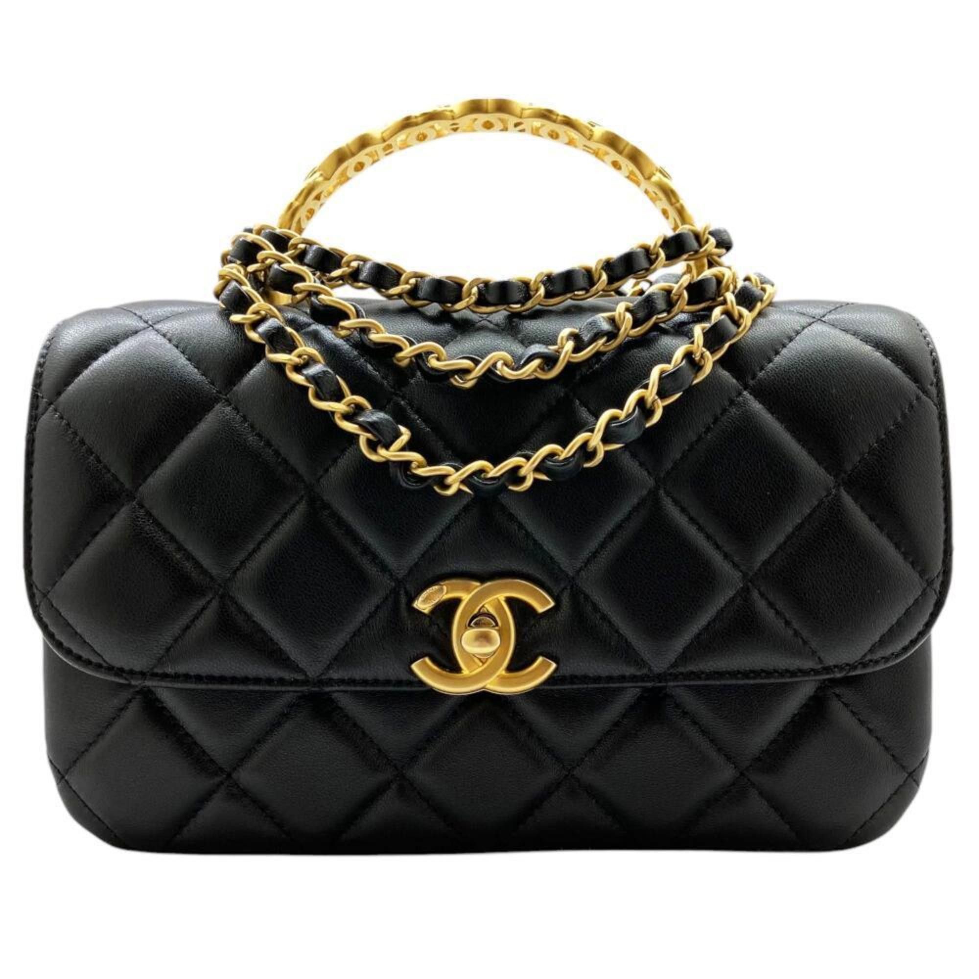 Chanel Matelasse Small Lambskin Black Shoulder Bag Chain Handbag Cc Women's