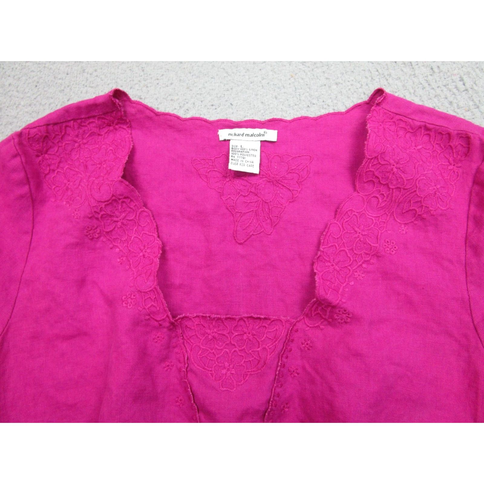 Vintage Richard Malcolm Blouse Womens L Pink Linen Embroidered V Neck Top Scallop Hem Size L / US 10 / IT 46 - 5 Thumbnail