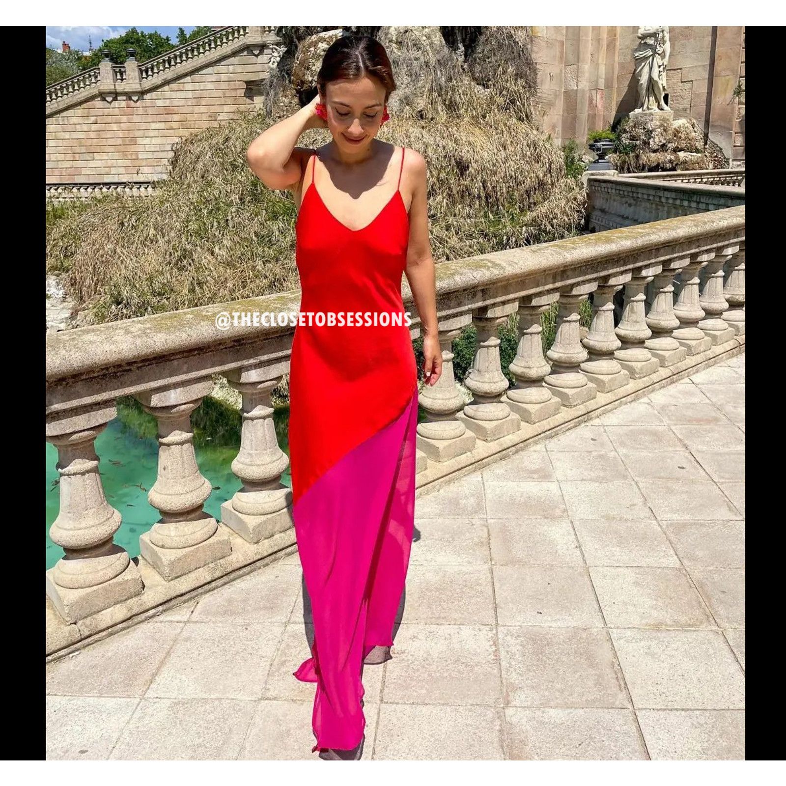 Mango Mango Red Pink Colorblock Asymmetrical Maxi Dress NWT Size M / US 6-8 / IT 42-44 - 16 Thumbnail