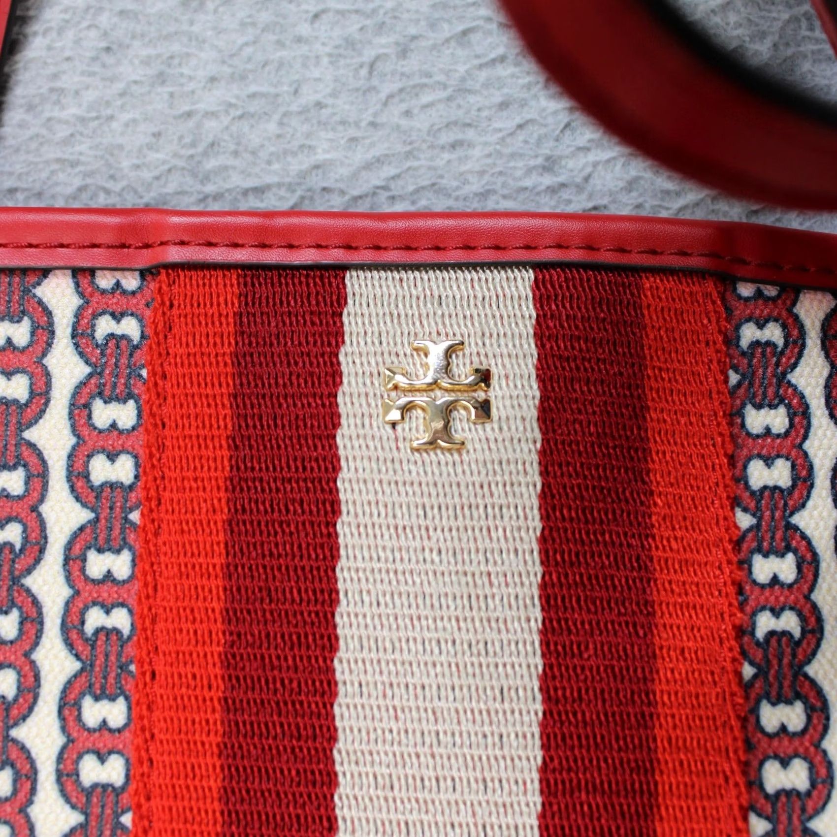 Tory Burch Tory Burch Tote Bag Women Large Red Leather Canvas Purse Luxury Carryall READ Size ONE SIZE - 4 Thumbnail