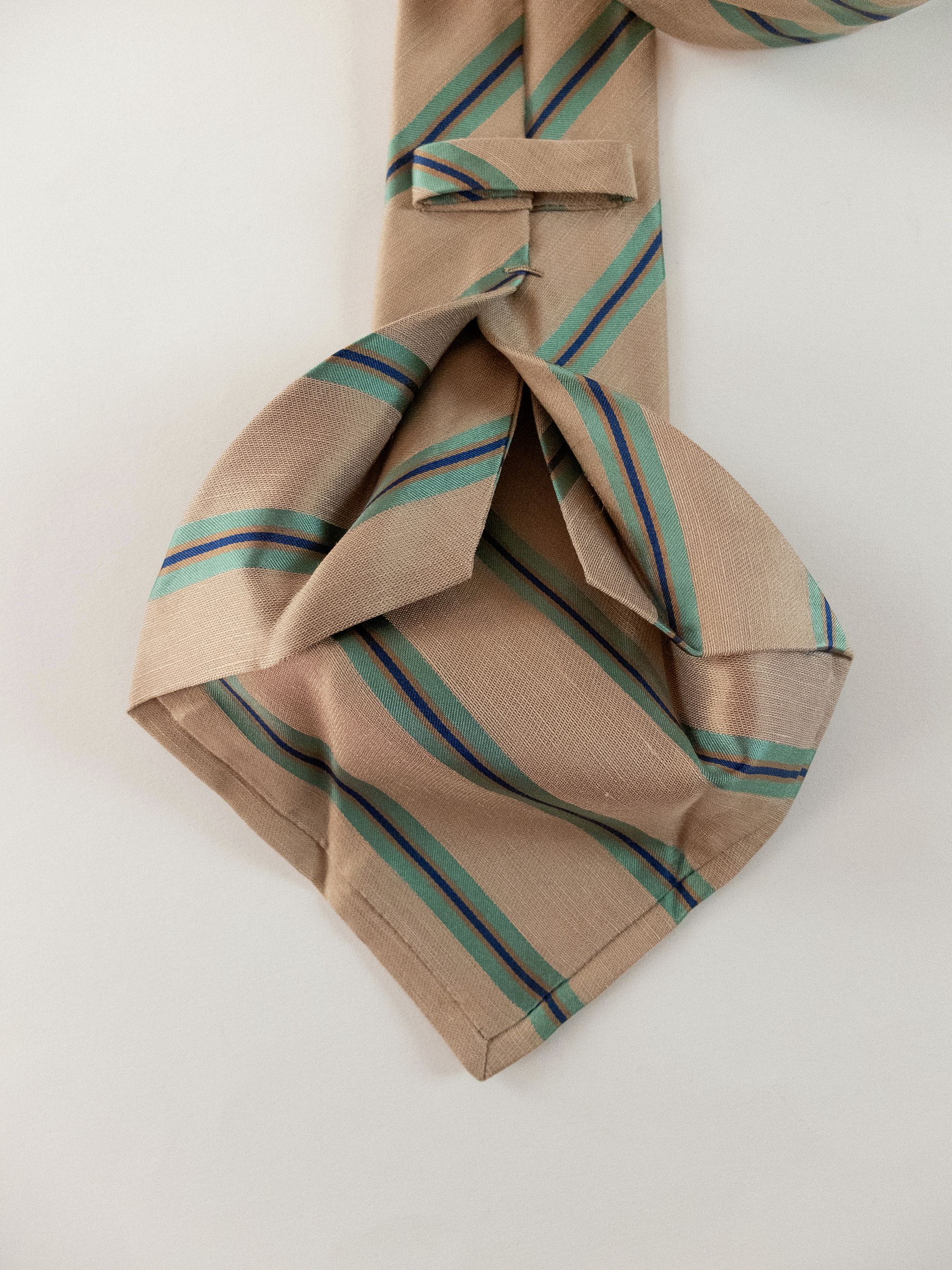 Kiton KITON Napoli hand made 7 fold beige striped silk linen tie Size ONE SIZE - 4 Thumbnail