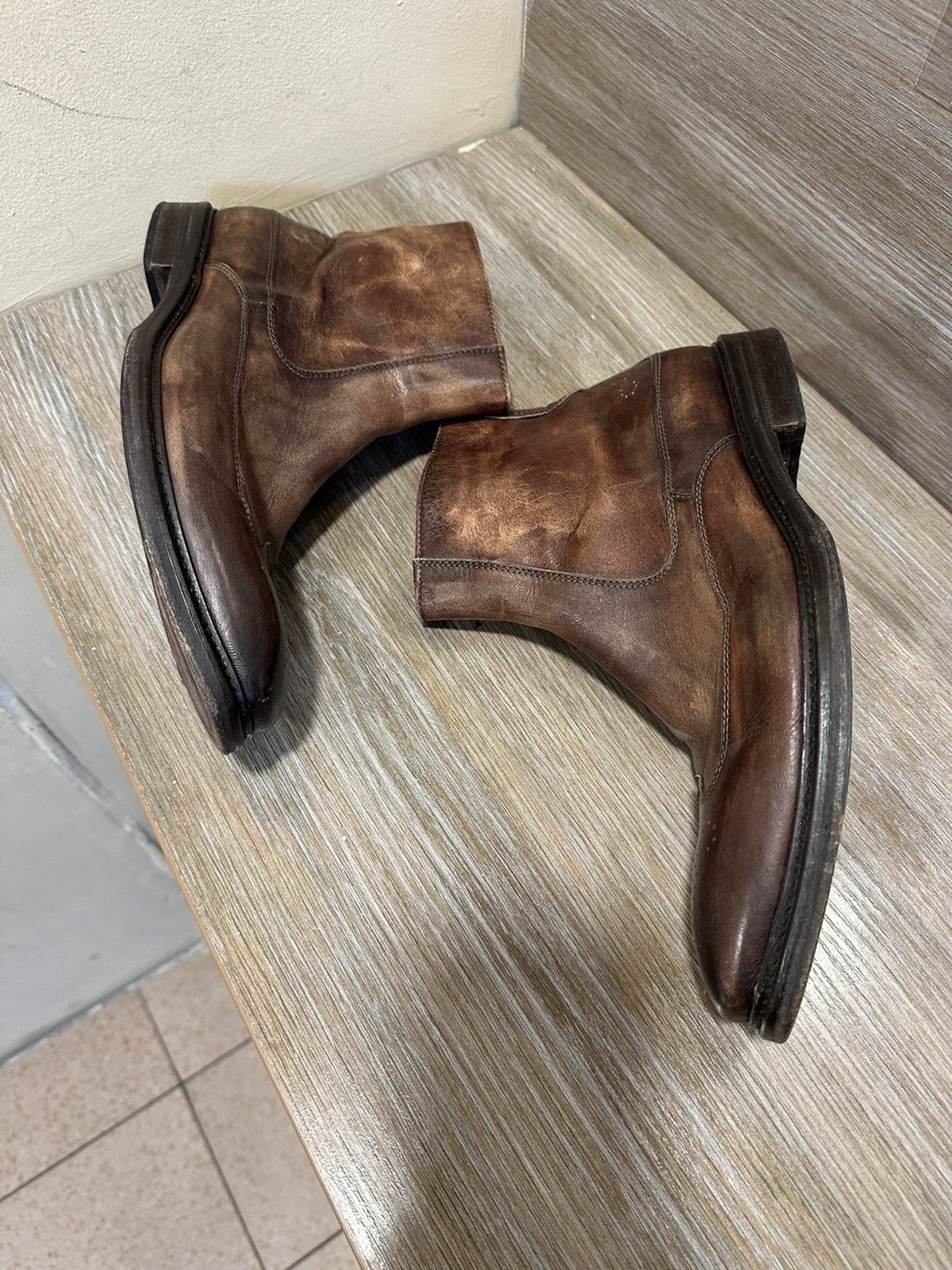 If Six Was Nine AS 98 Vibe Artisan Brown Leather Side Zip Ankle Biker Boots Size US 9.5 / EU 42-43 - 6 Thumbnail