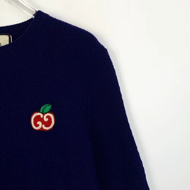 Gucci Gucci Dark blue apple embroidered wool round-neck short-sle Size US M / EU 48-50 / 2 - 3 Thumbnail