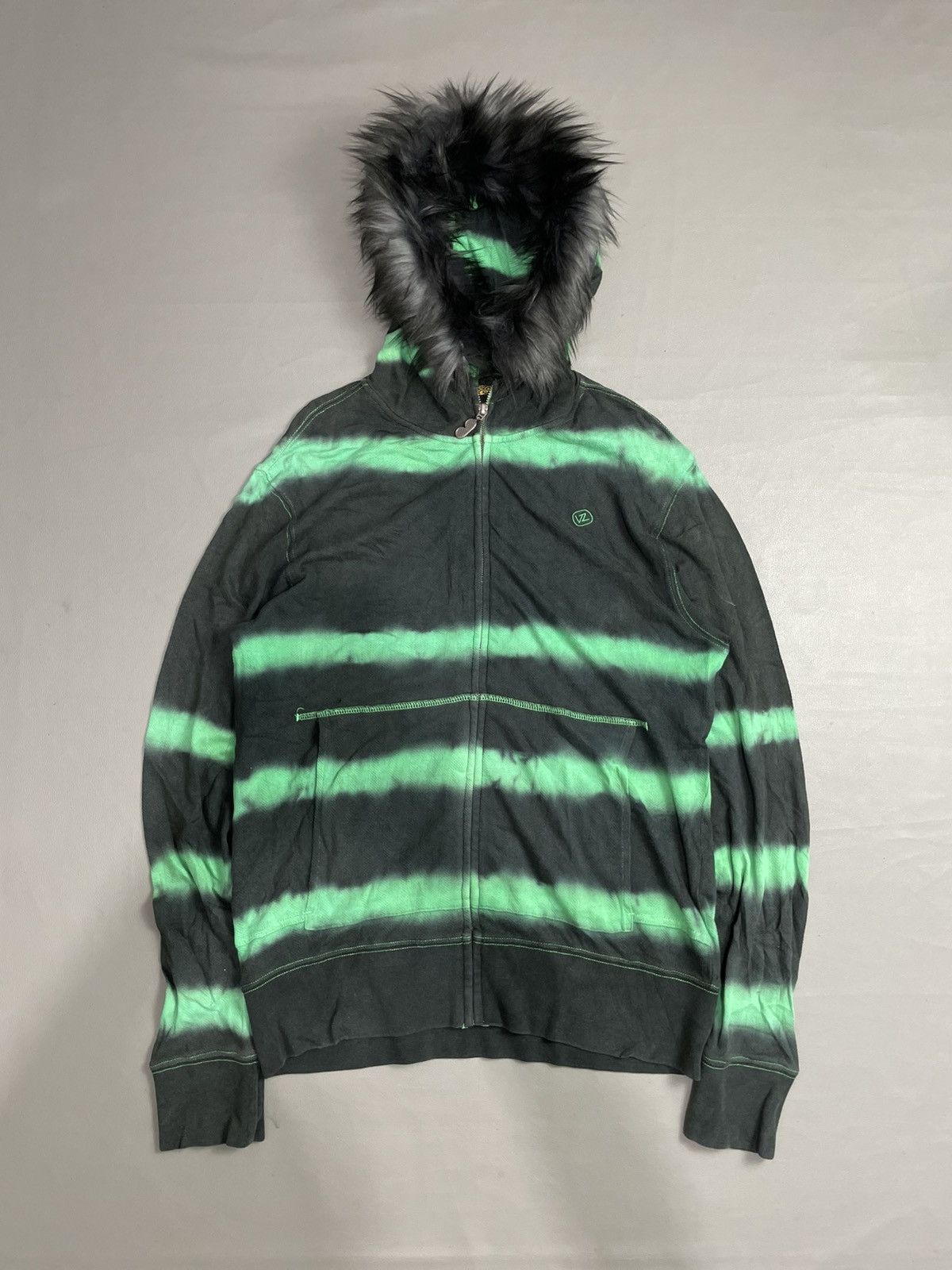 Japanese Brand Vonzipper Black Green Striped Fur Hoodie Size US L / EU 52-54 / 3 - 1 Thumbnail