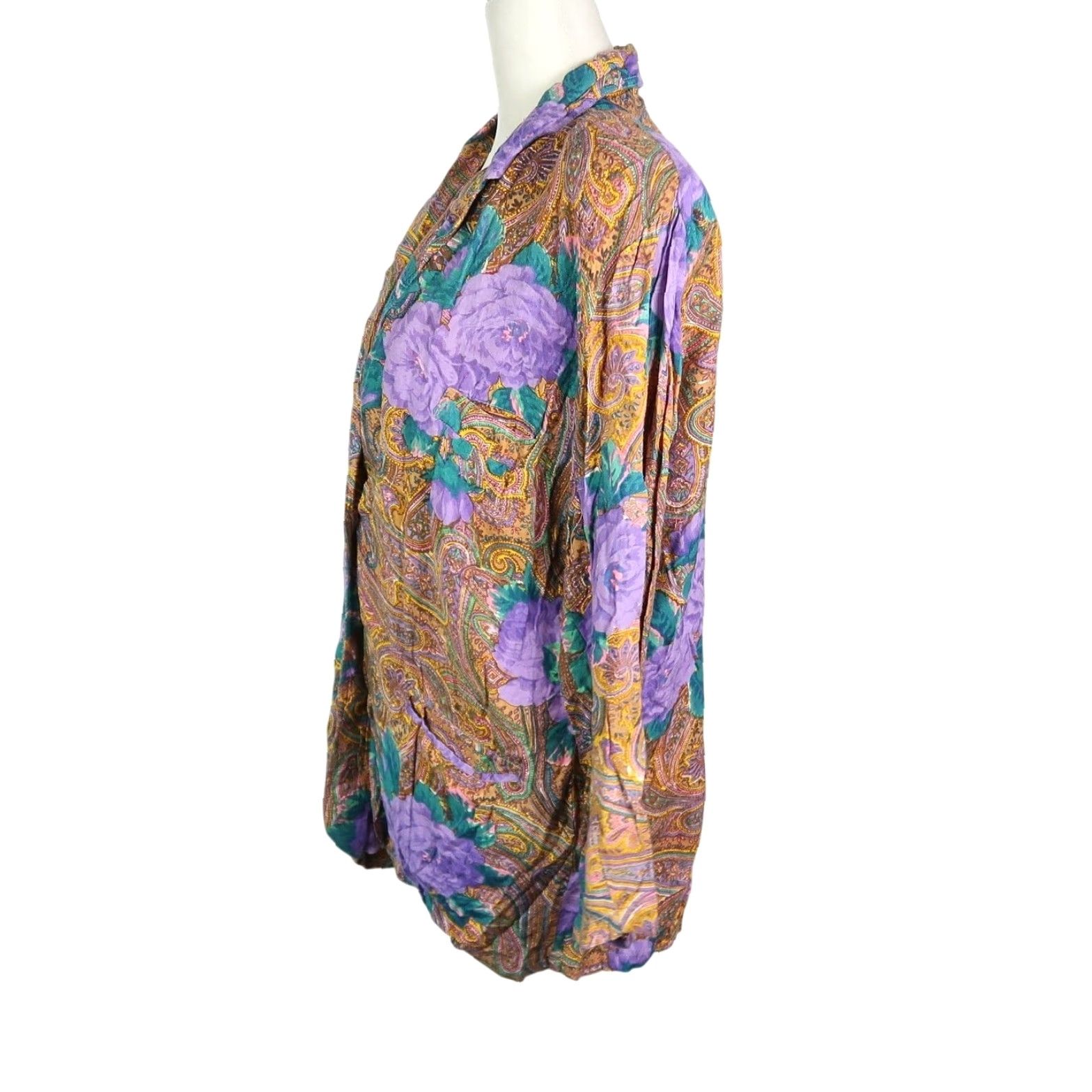 Vintage VINTAGE 90s Floral Blazer Jacket Women's M Yellow Purple Rose Paisley Rayon Button Vintage Blazer 90s Bohemian Hippie Floral Women M Adults Mens? Size M / US 6-8 / IT 42-44 - 3 Thumbnail