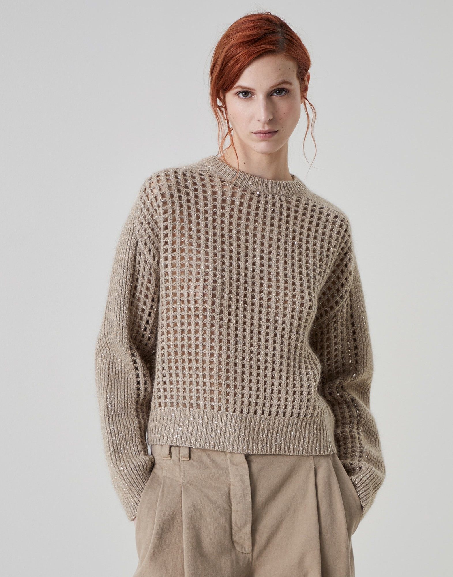 Brunello Cucinelli o1la1rc1a0325 Diamond Knitted Sweater in Khaki Size XL / US 12-14 / IT 48-50 - 1 Thumbnail