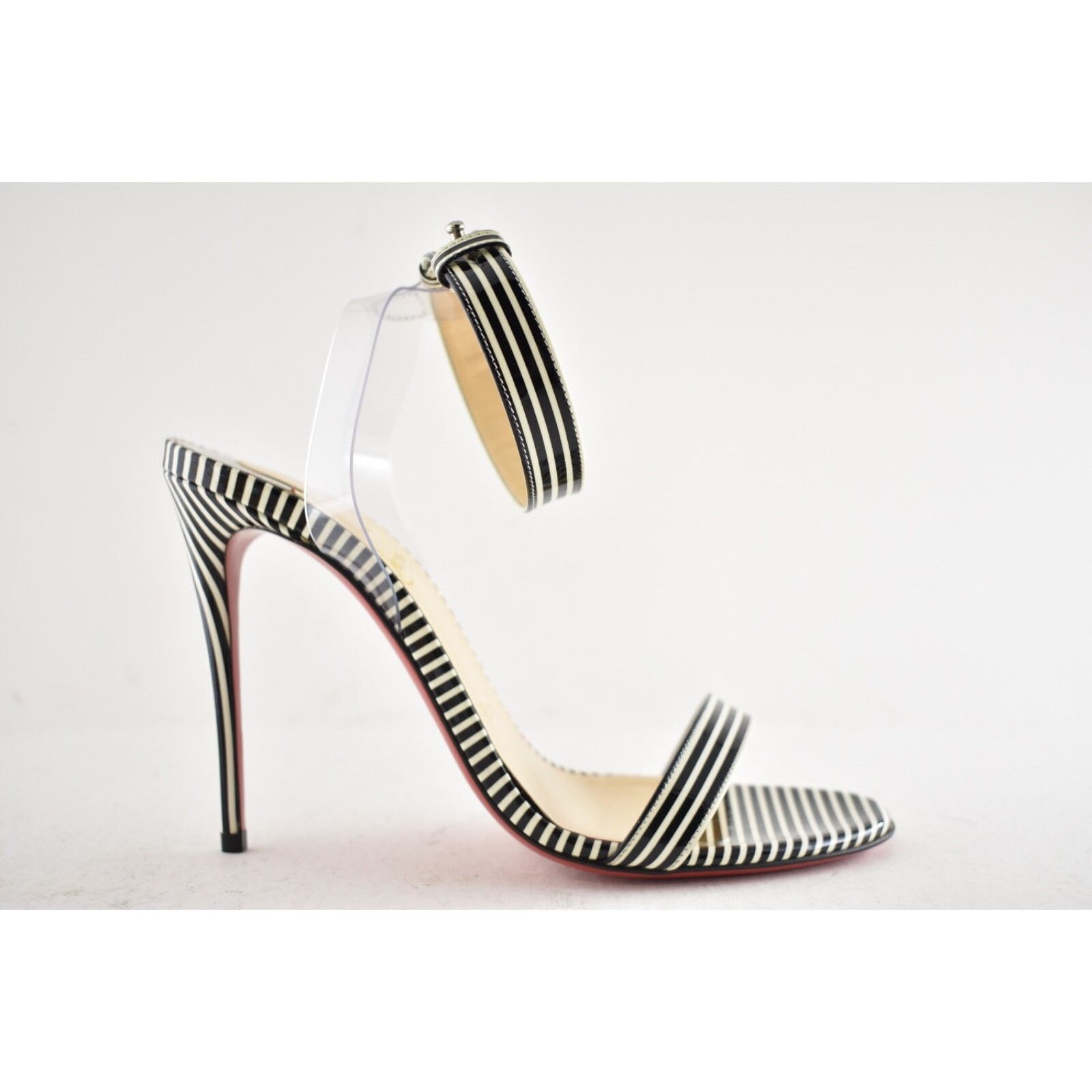 Christian Louboutin Christian Louboutin Jonatina 100 Black White Stripes Patent Size US 7 / IT 37 - 2 Thumbnail