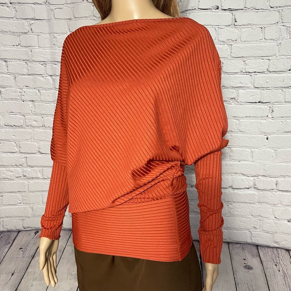 Other NWT New Parisian Asymmetrical Long Sleeve Orange Top Made i Size S / US 4 / IT 40 - 2 Thumbnail