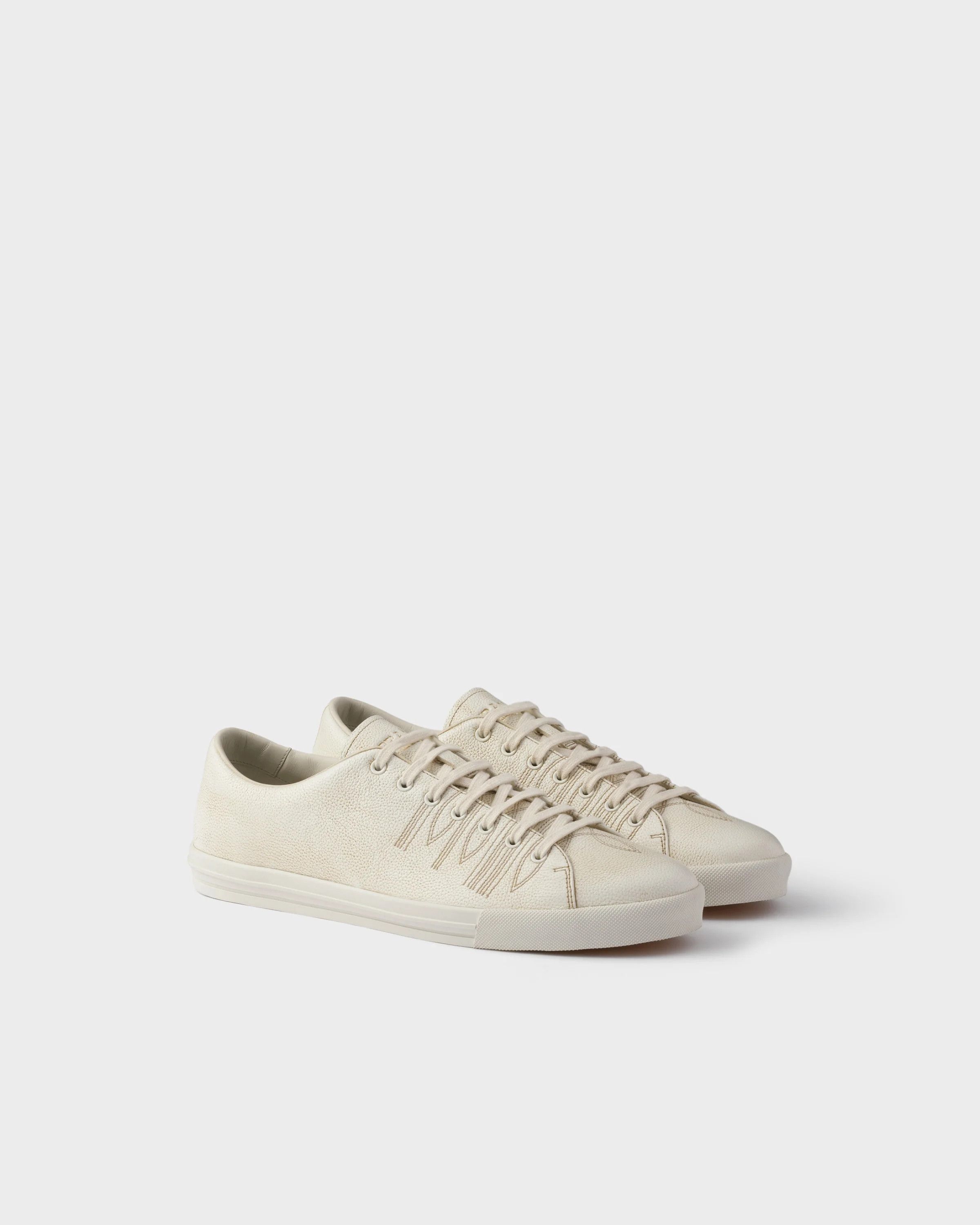 Prada o1w1db10426 Aged-Effect Leather Sneakers in Chalk Size US 10 / EU 43 - 1 Thumbnail