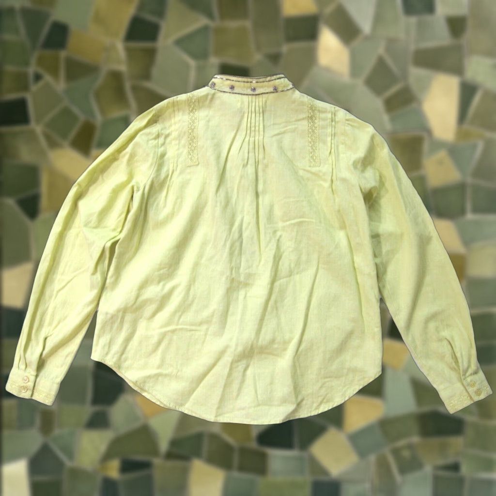 Vintage VINTAGE Anthropologie Pilcro Yellow Cotton Nayeli Beaded Rhinestone Button Down Shirt XS Size XS / US 0-2 / IT 36-38 - 1 Thumbnail