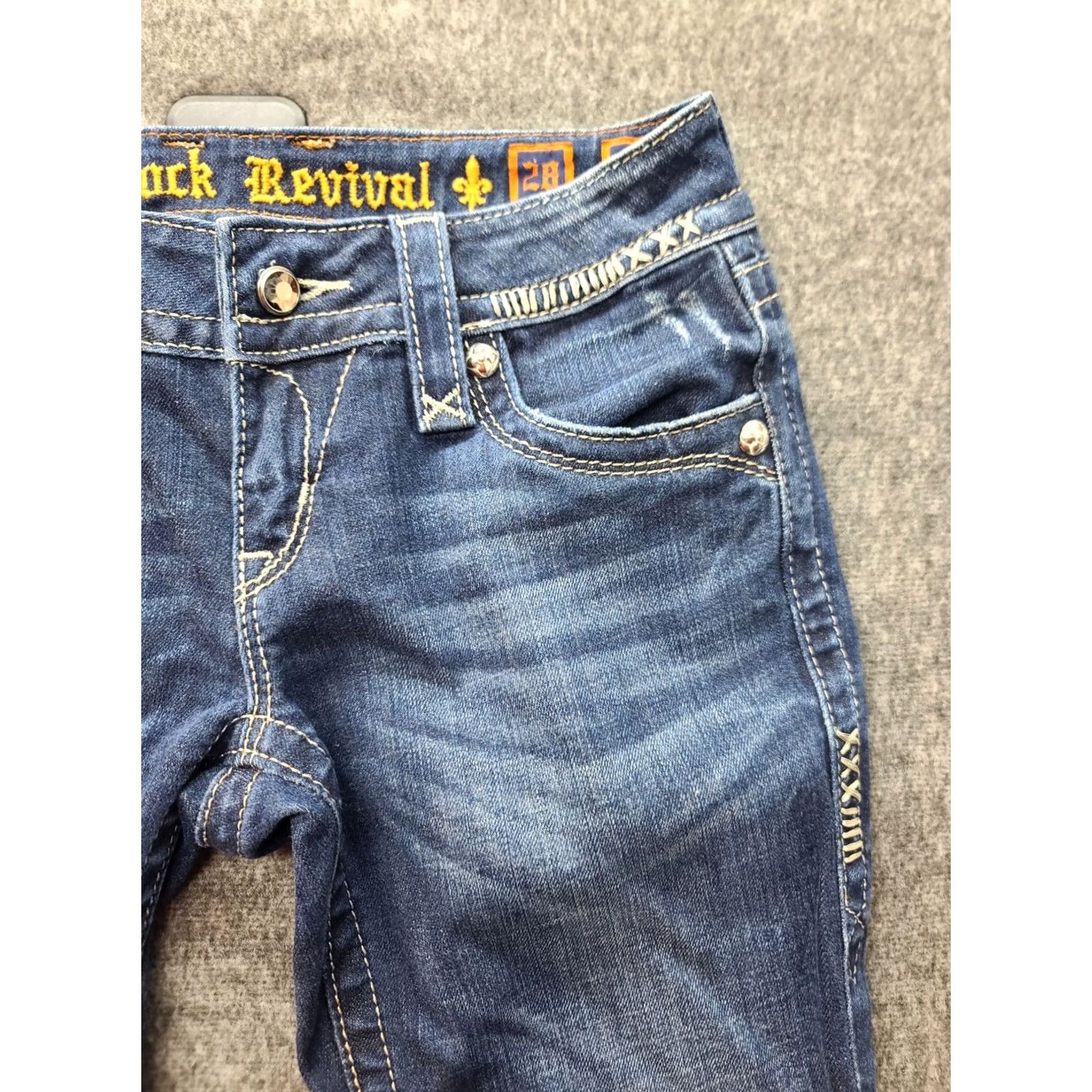 Vintage VINTAGE Rock Revival Jeans Womens 28 Celine Bootcut Cowgirlcore Embroidered Rhinestone Blue Denim Stretch Size 28" / US 6 / IT 42 - 7 Thumbnail