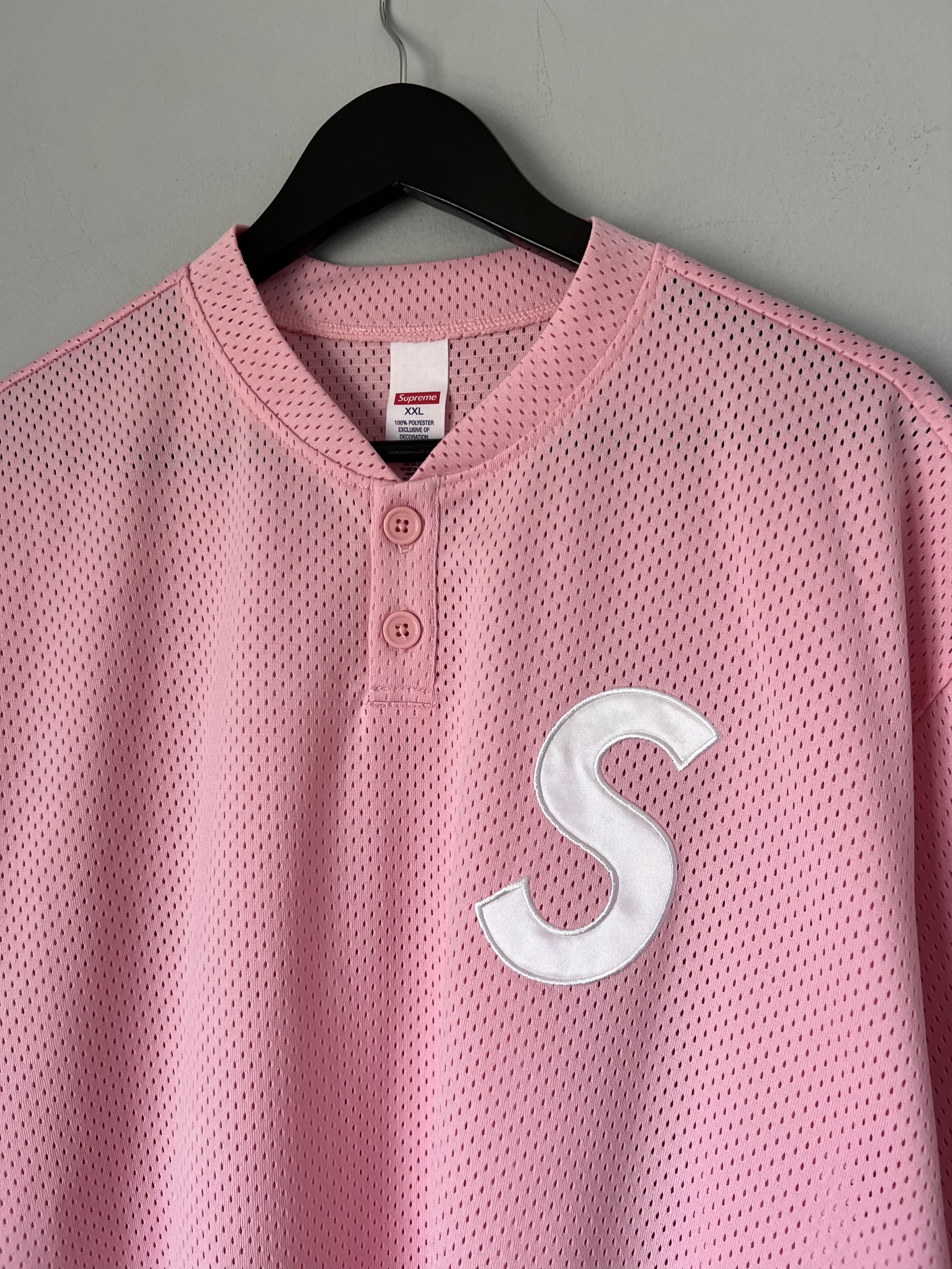 トップス Supreme S Logo Baseball Henley pink M Supreme S Logo Baseball Henley 
