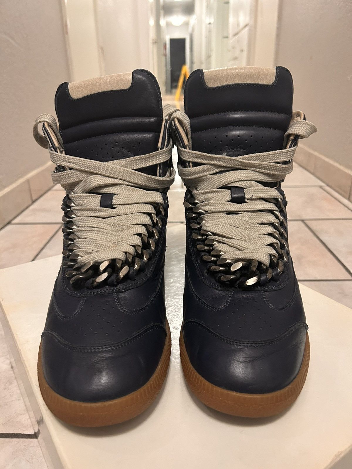 Maison Margiela Margiela Blue High-Top GAT with Cuban Link chain S57WS0091 Size US 12.5 / EU 45-46 - 4 Thumbnail
