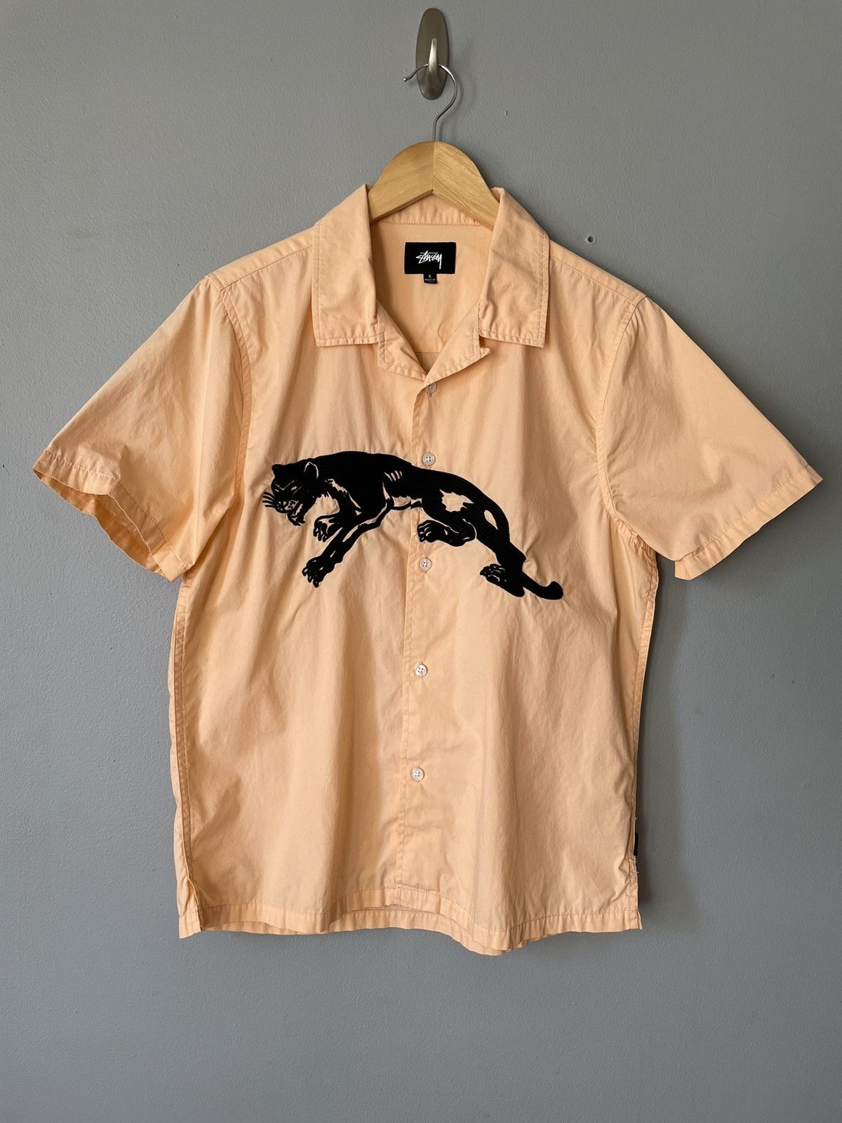 image of Stussy S/s18 Panther Camp Collar Shirt in Peach, Men's (Size Small)