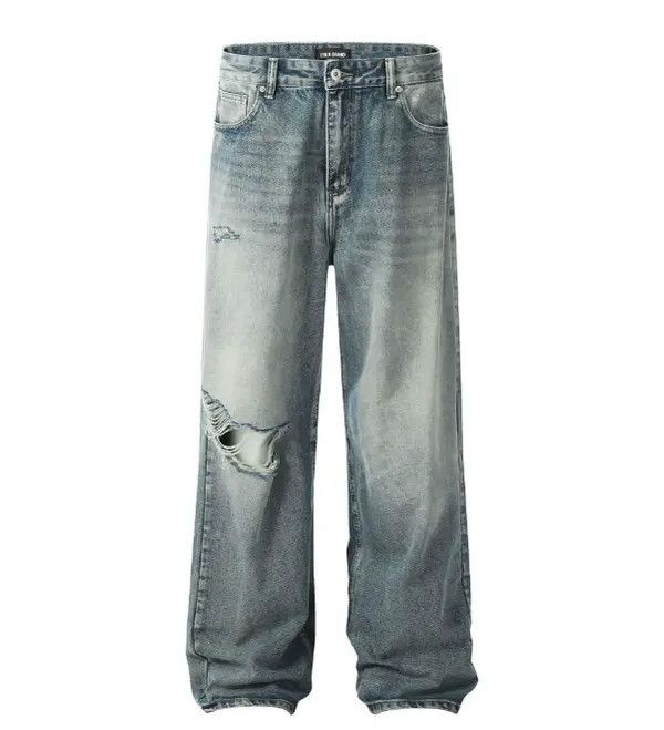Japanese Brand Men's vintage wide-leg blue washed ripped jeans Size US 32 / EU 48 - 5 Thumbnail