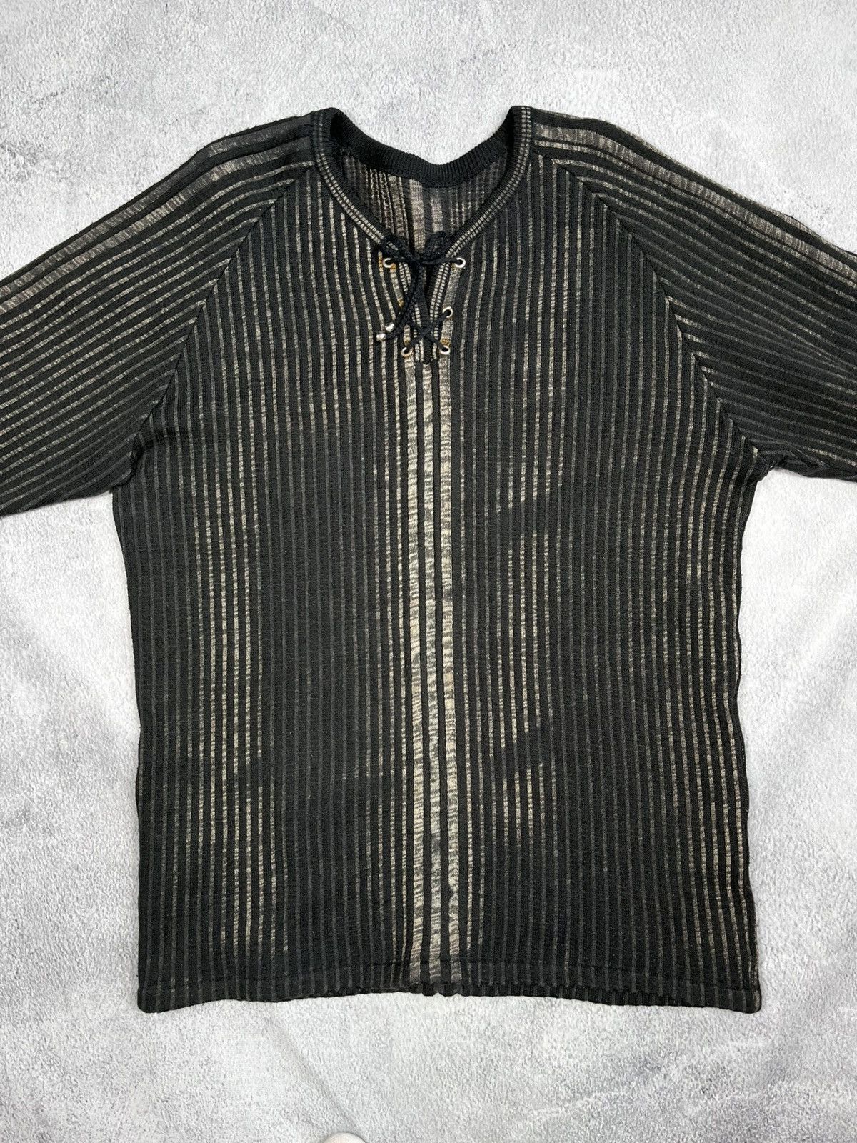 Japanese Brand × Vintage Vintage Y2K faded ribbed 00s style 1/4 sweater streetwear Size US L / EU 52-54 / 3 - 7 Thumbnail