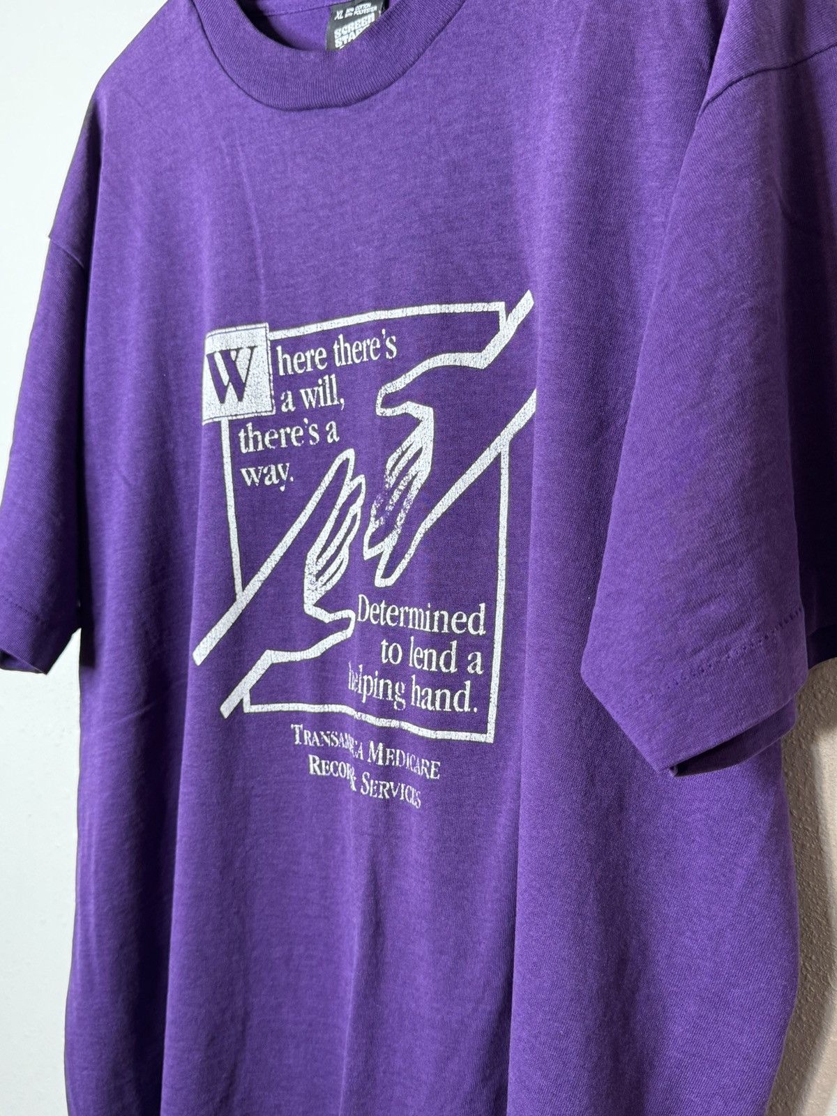 Vintage Vintage 90s Screen Stars Made in USA Helping Hand T-Shirt XL Size US XL / EU 56 / 4 - 3 Thumbnail