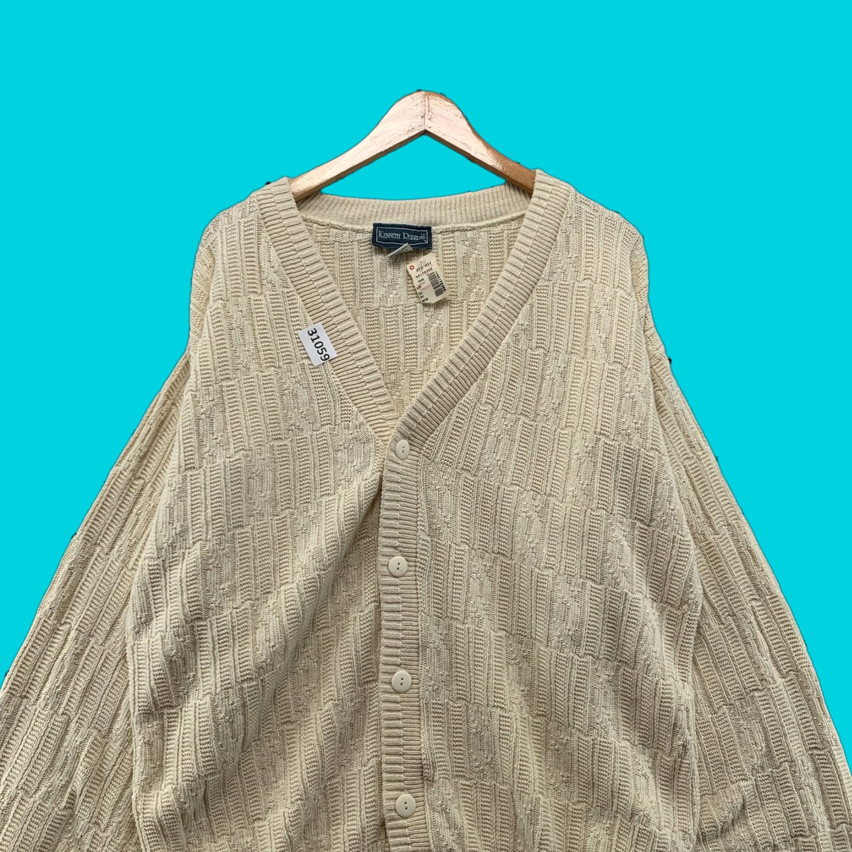 Vintage VINTAGE Kenneth Roberts Cardigan Sweater Mens L Ivory USA 1950s 60s Dad Button Knit Crew NYT? Size US L / EU 52-54 / 3 - 1 Thumbnail