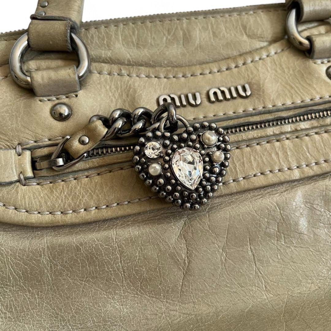 Miu Miu Miu Miu - Studded Crystal Handbag Calf Leather Gray Heart Size ONE SIZE - 6 Thumbnail