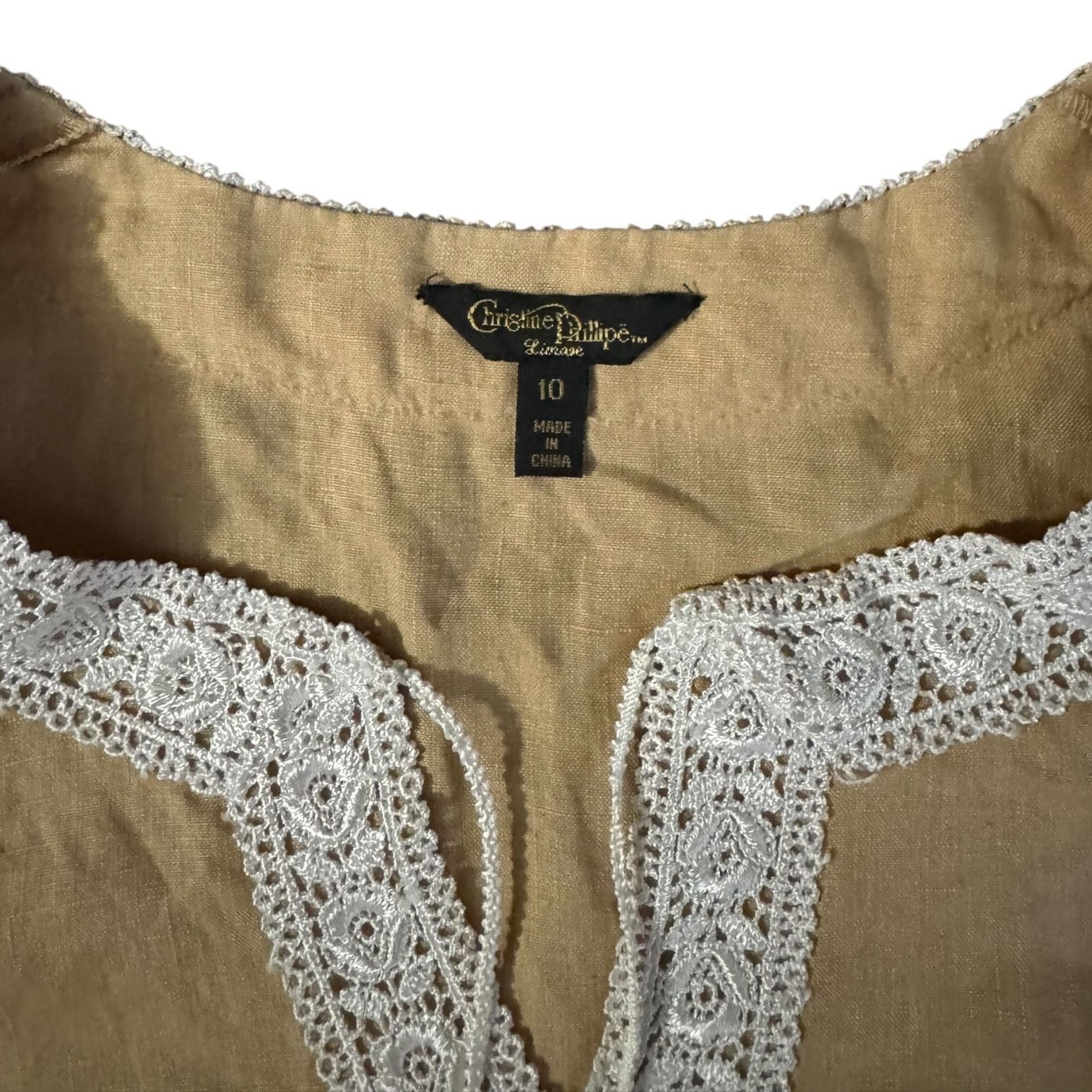 Other Christine Phillipe Womens Tan Shirt Floral Beading – Size 10 Size L / US 10 / IT 46 - 2 Thumbnail