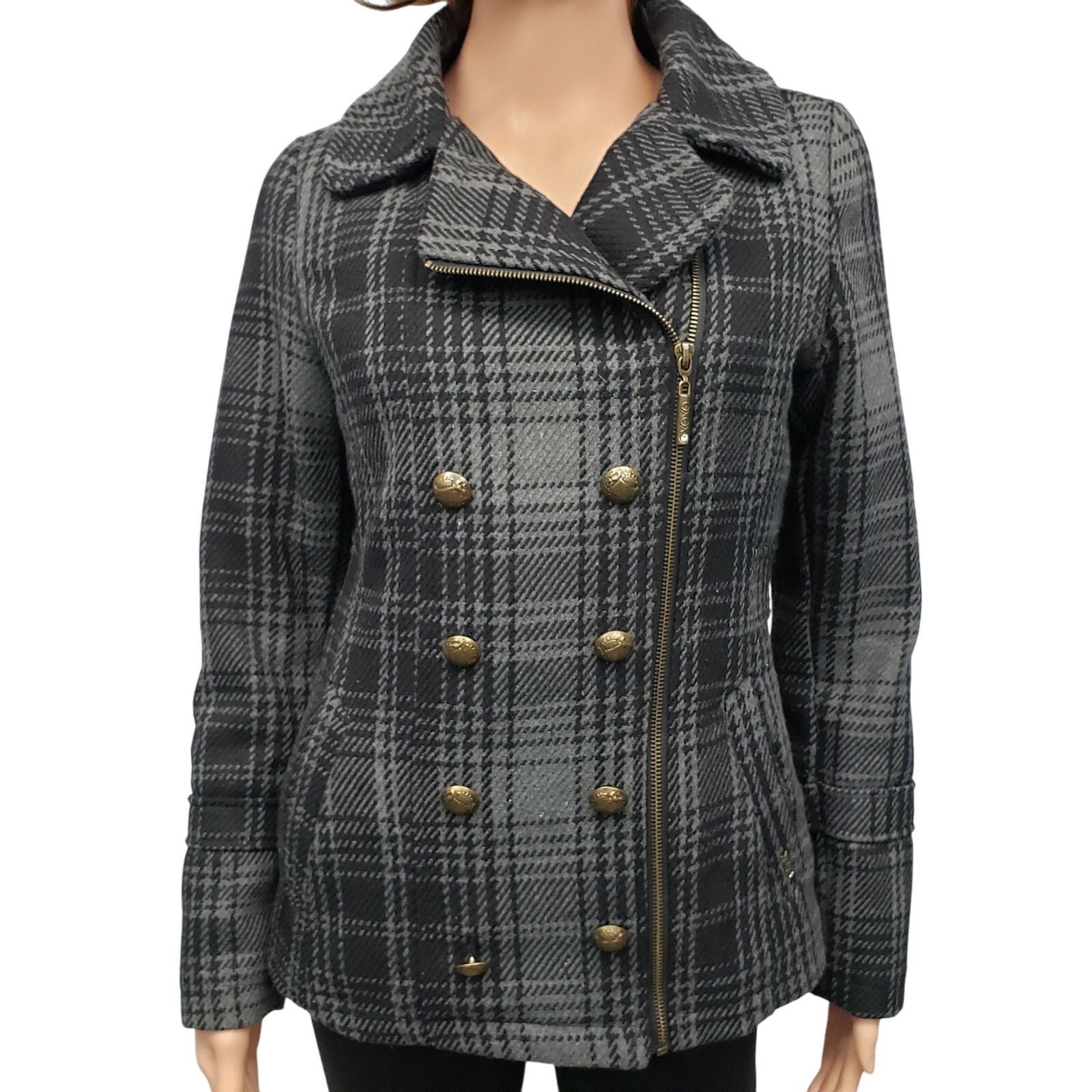 XOXO XOXO Faux Double Breast Asymmetrical zip Plaid Wool Jacket S Size S / US 4 / IT 40 - 3 Thumbnail