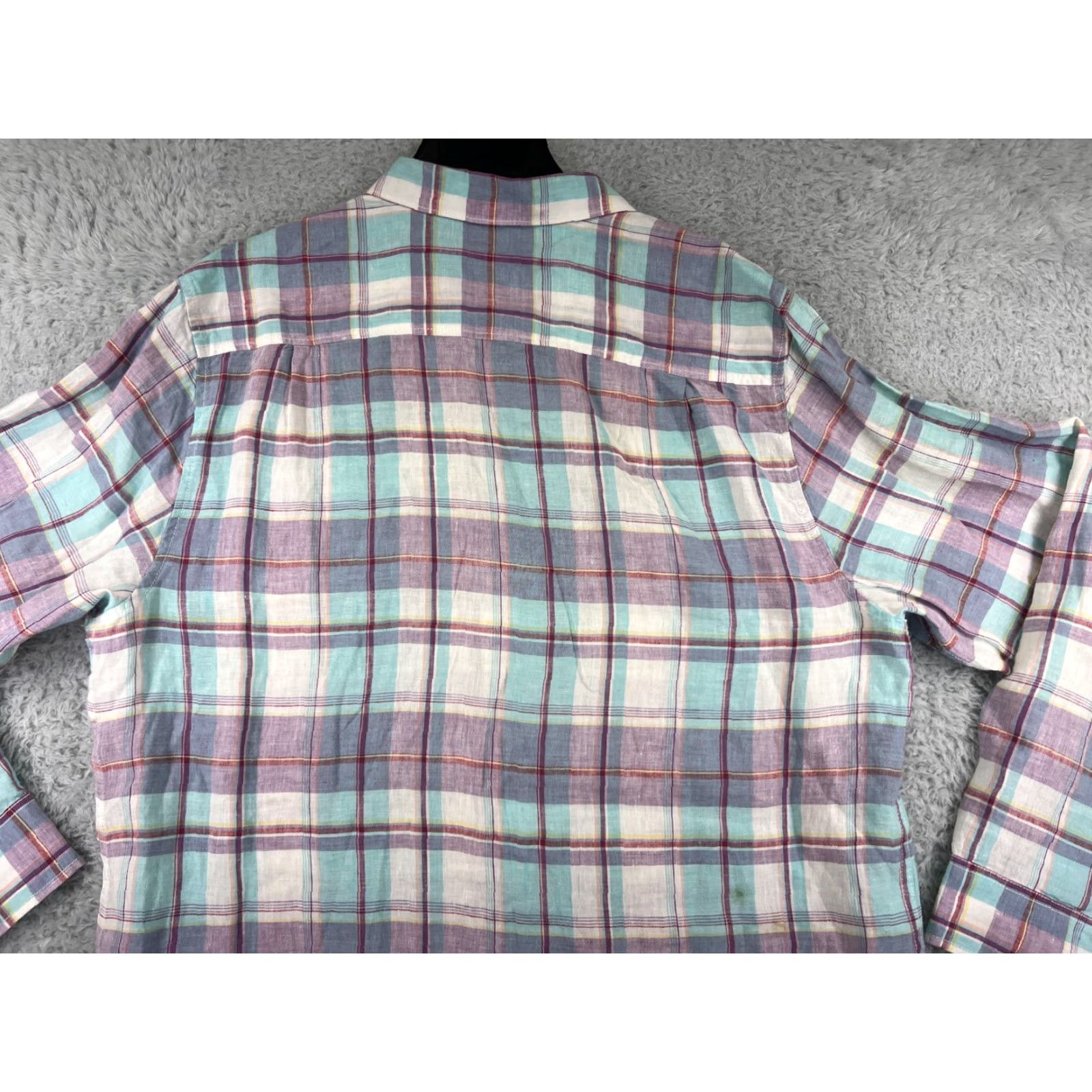 Tommy Bahama Tommy Bahama Shirt Mens Large Teal Red Plaid Pastel 100% Linen Button Up Size US L / EU 52-54 / 3 - 7 Thumbnail