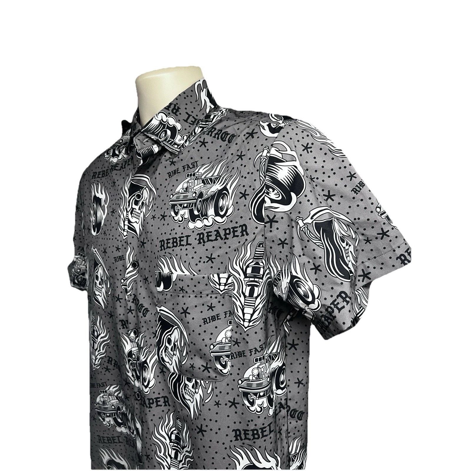 Other Rebel Reaper All Over Graphic Gothic Gray Button Up Shirt M Size US M / EU 48-50 / 2 - 5 Thumbnail