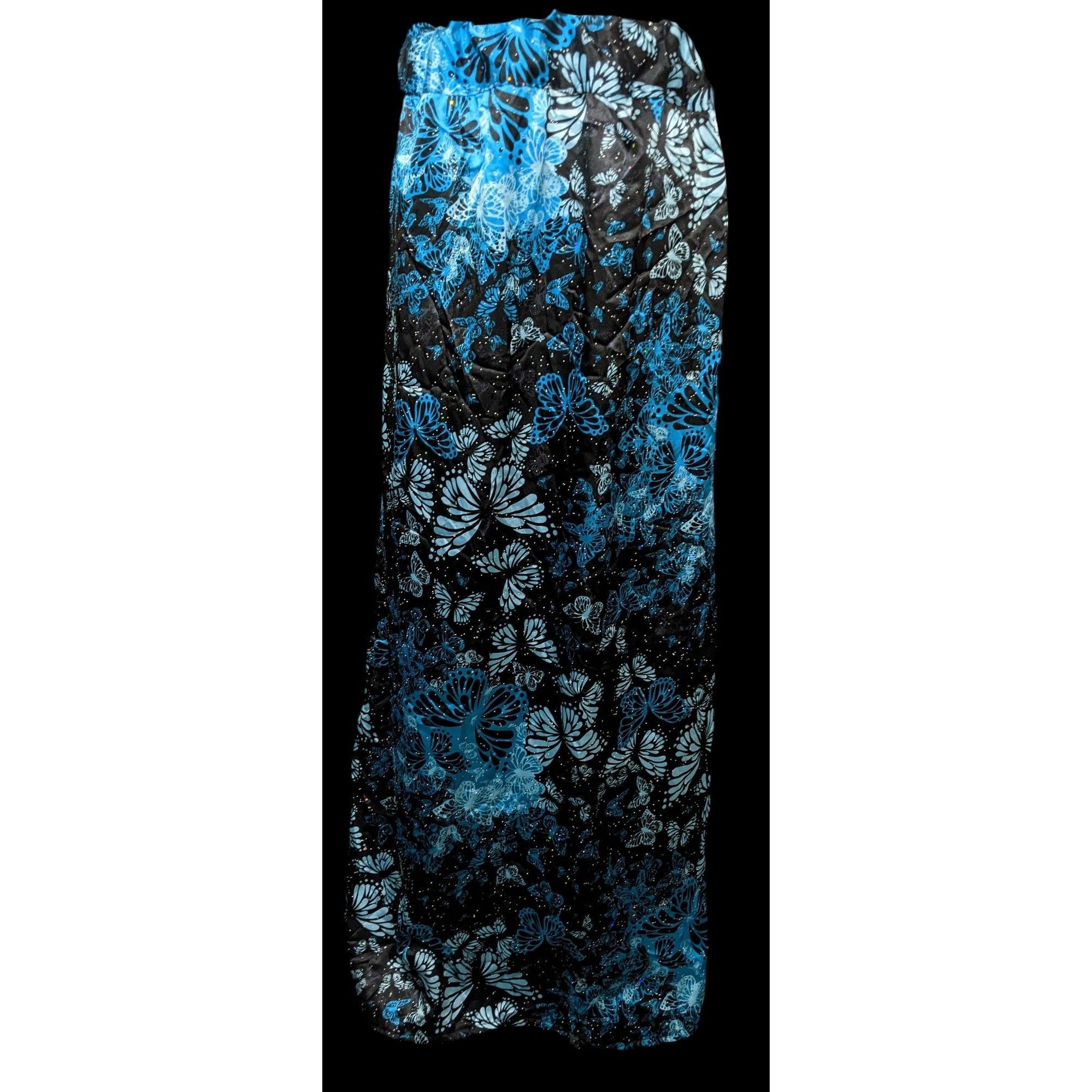 Handmade Blue Butterfly Satin Maxi Skirt