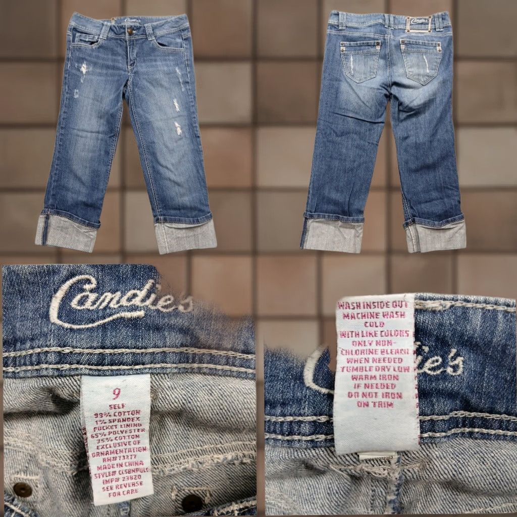 Vintage Candie's Distressed Cuffed Capri Jeans Women's 9 Blue Denim EUC Capri Jeans Distressed Cuffed 5-Pocket Denim Women Size 30" / US 8 / IT 44 - 1 Thumbnail