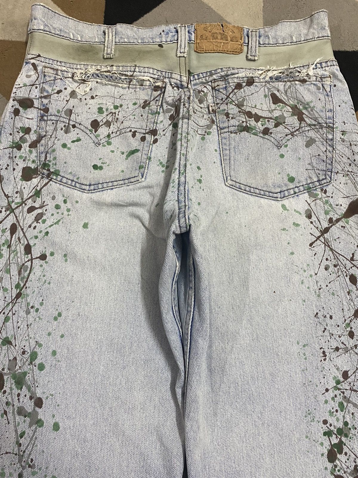 Levi's Made & Crafted Vintage 90’s Levis Leather Hybrid Denim Paint Splatter Jeans Size US 33 - 4 Thumbnail