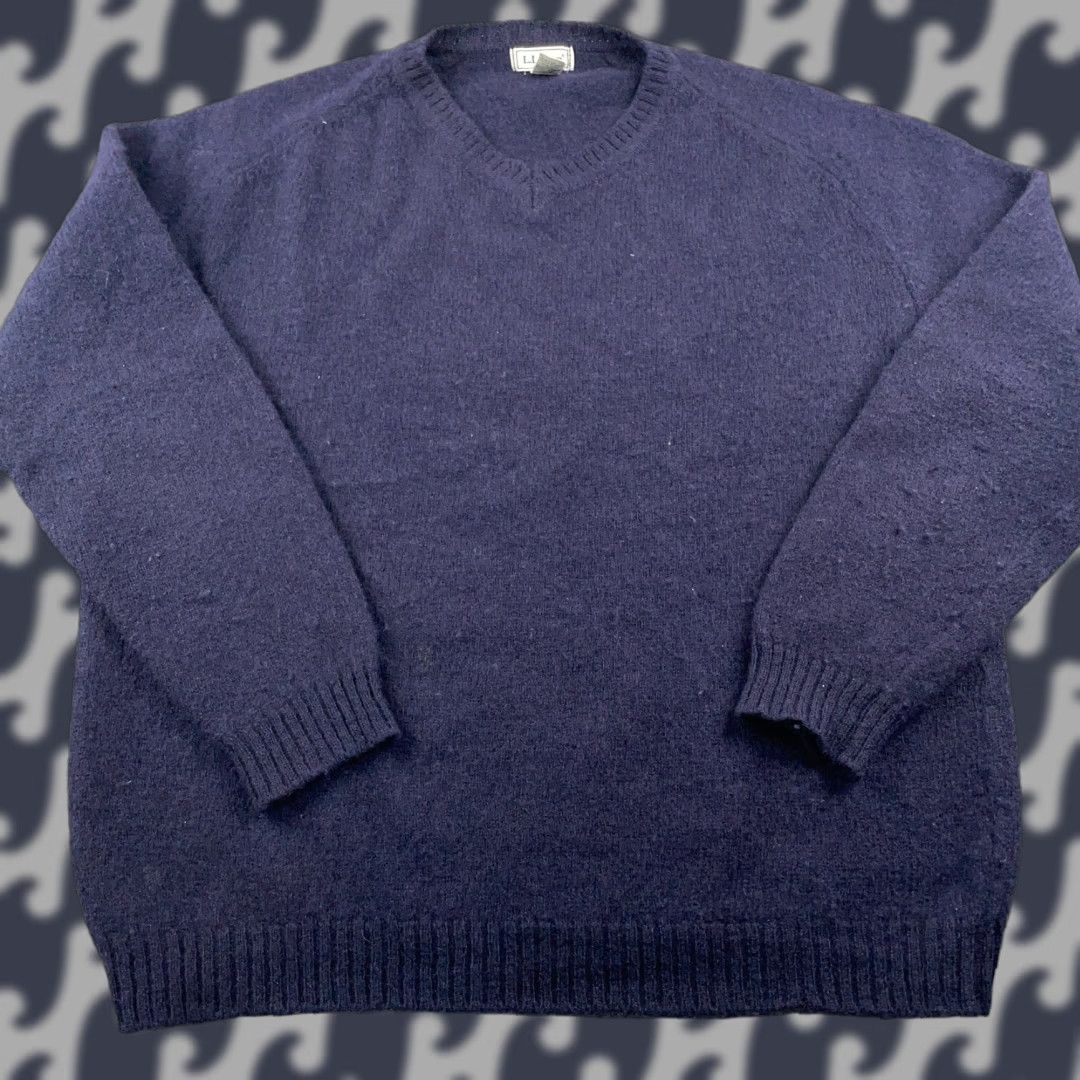 VTG L.L. Bean Sweater Mens 2XL Tall Blue Wool V Neck New Zealand Made in Scotland Pullover Knit Logo Winter Casual Men Big & Tall