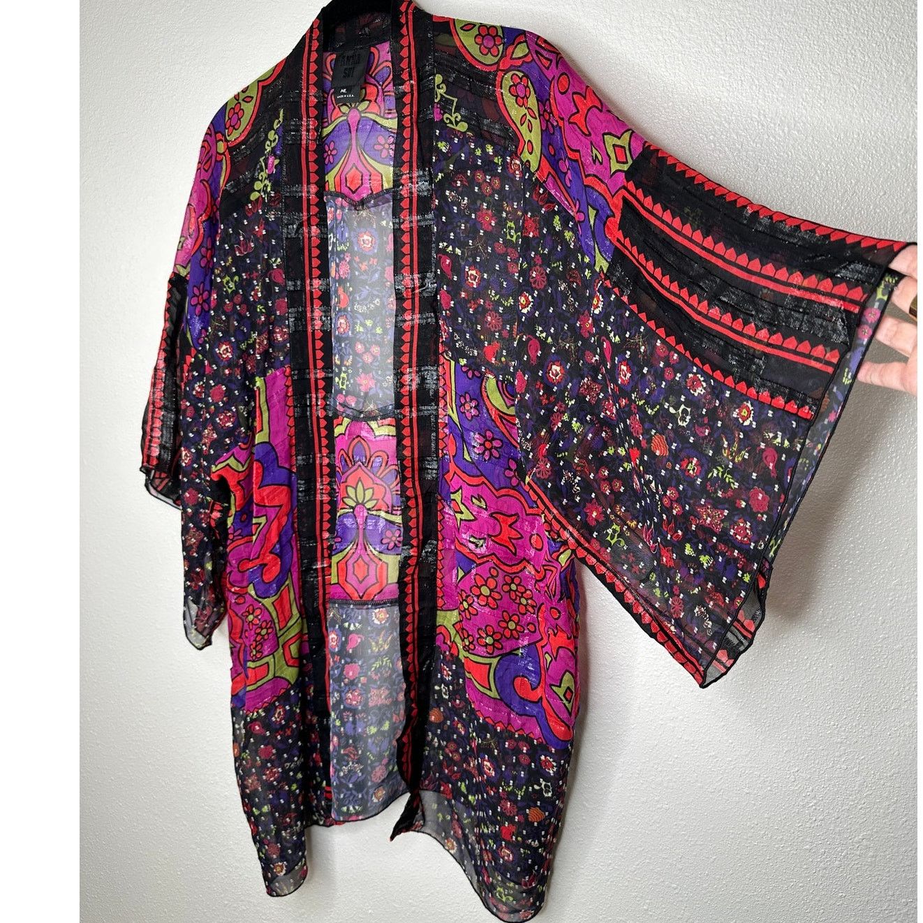 Anna Sui Anna Sui Multi Pink Black Sheer Floral Paisley Kimono M / L Size M / US 6-8 / IT 42-44 - 3 Thumbnail