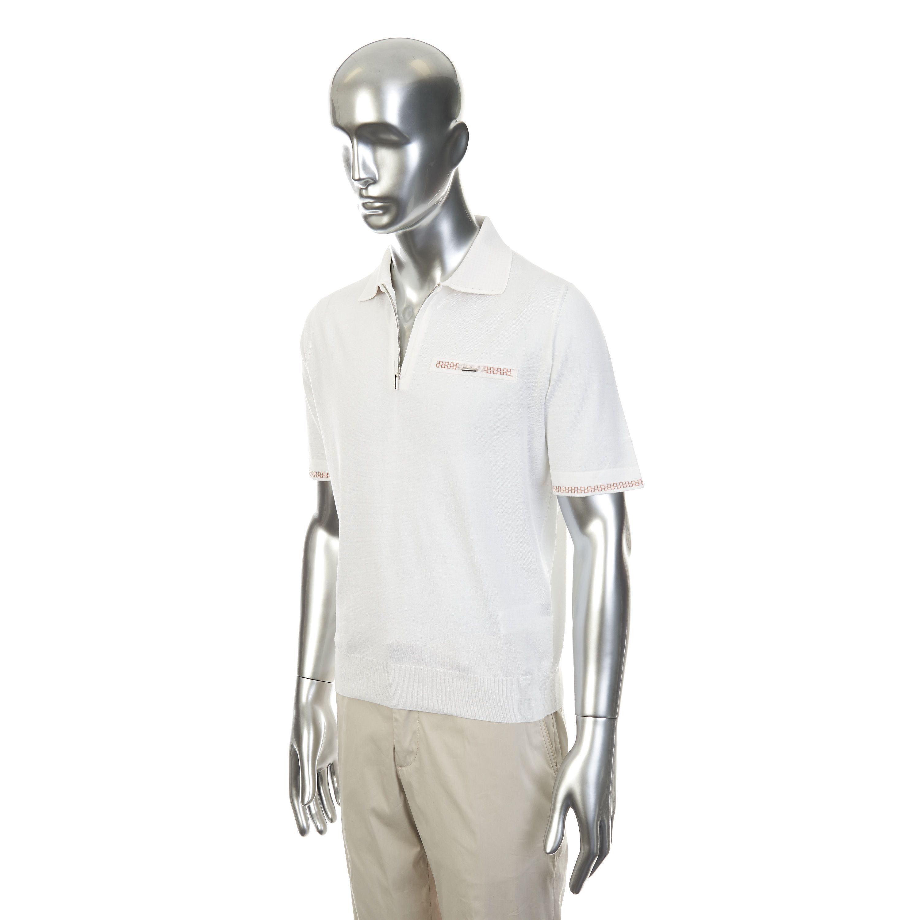 Zilli White Zipped Polo Short Sleeves Shirt Size US M / EU 48-50 / 2 - 2 Thumbnail