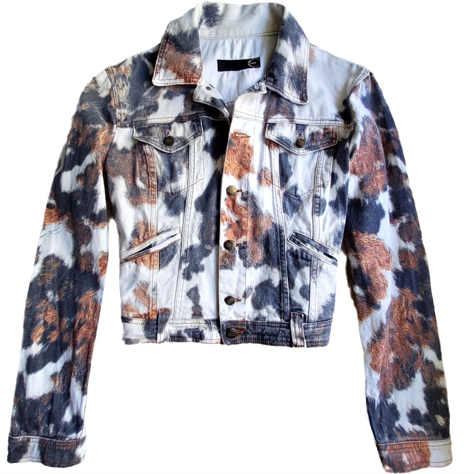 Roberto Cavalli Roberto Cavalli rare vintage SS 2004 cow print denim jacket Size L / US 10 / IT 46 - 1 Thumbnail
