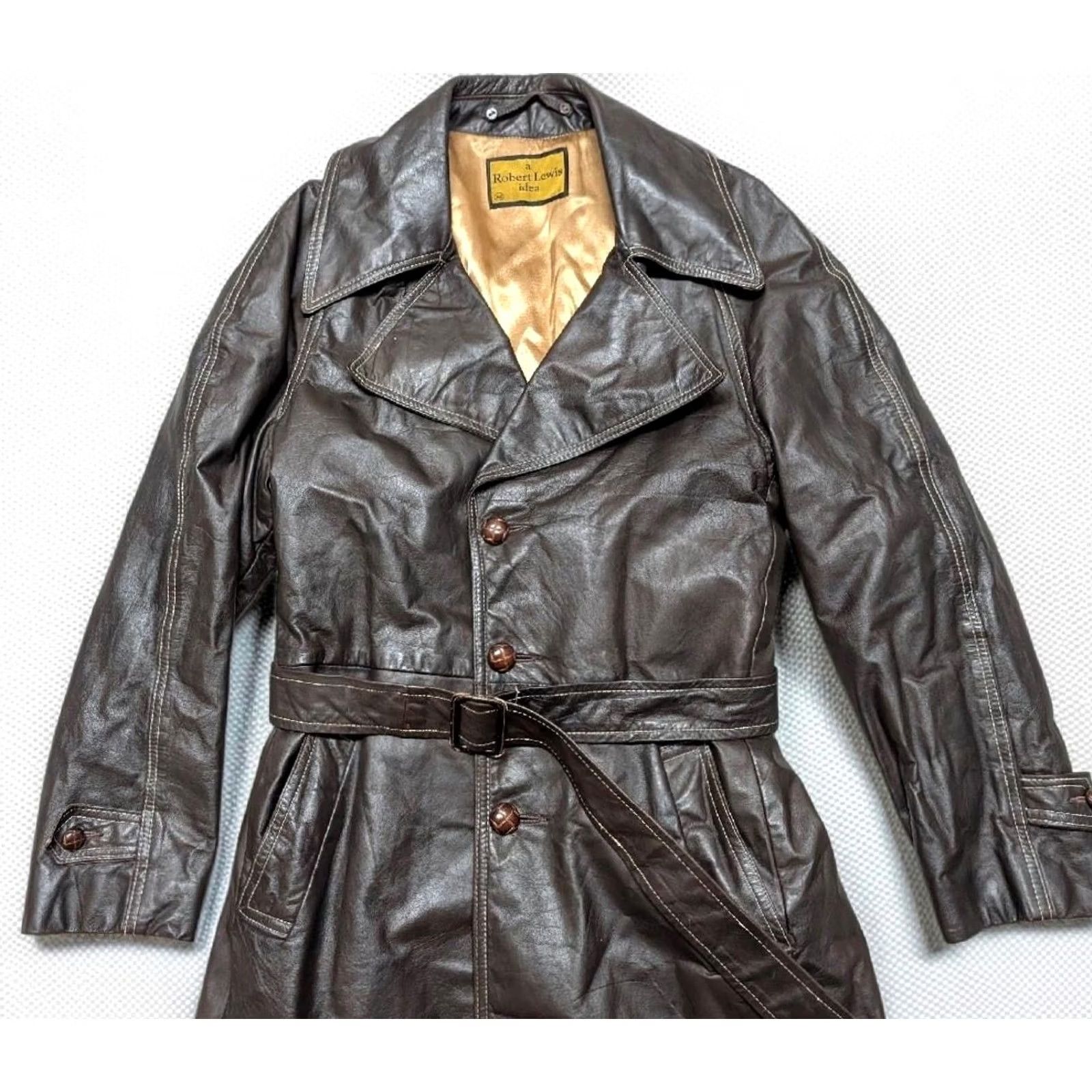 Vintage VINTAGE Robert Lewis Overcoat Coat M Western Brown Leather 40-42 Mens Size US M / EU 48-50 / 2 - 2 Thumbnail