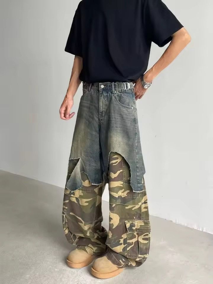 Japanese Brand Ropa Y2K Grunge Camouflage Patchwork Baggy Stacked Jeans Size US 26 / EU 42 - 4 Thumbnail