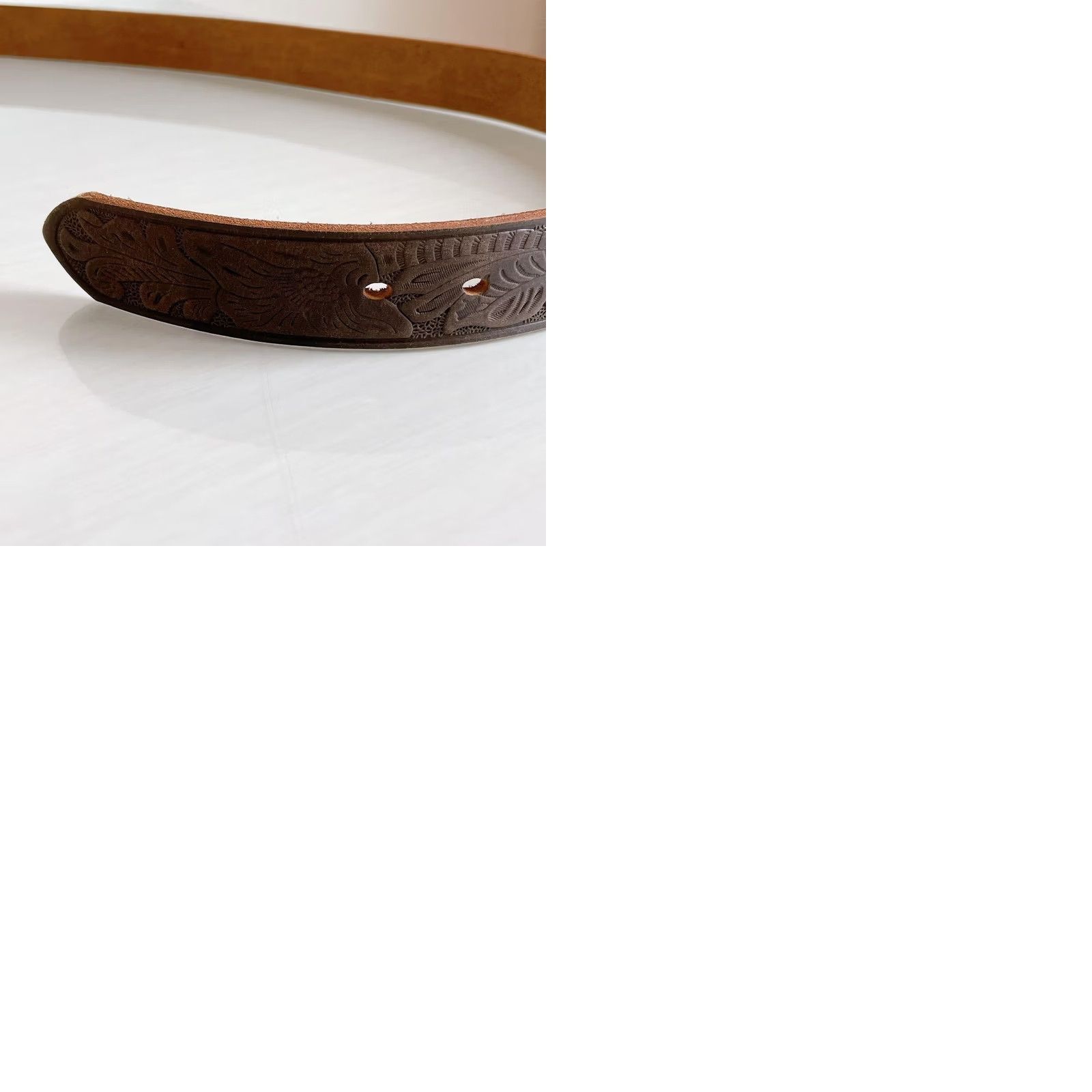 Ralph Lauren RRL Ralph Lauren Belt Leather Brown Emboss Pattern Curving 30 in Pre-owned Mens Size 30 - 9 Thumbnail