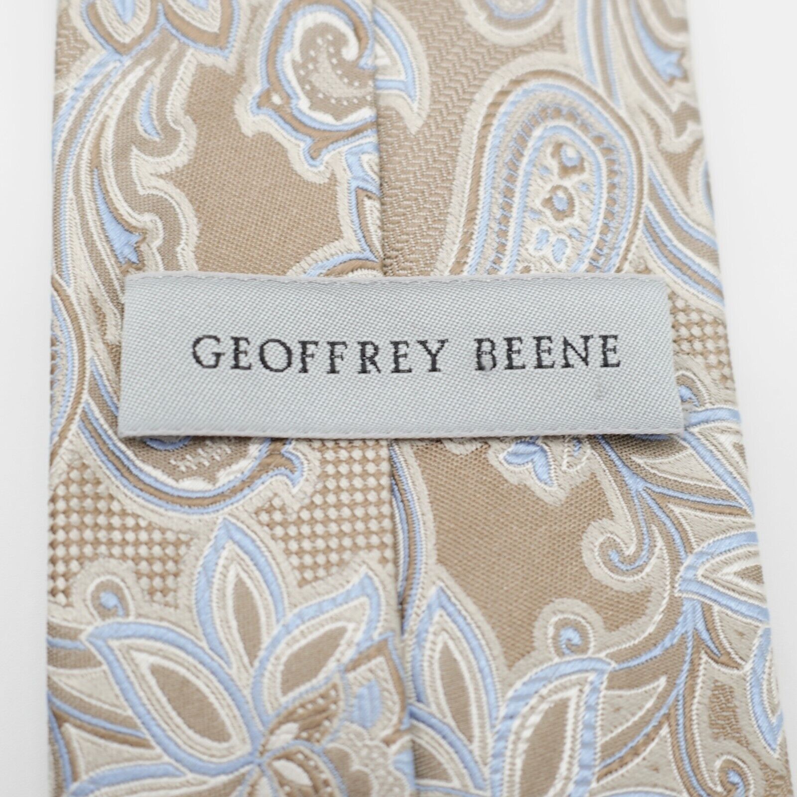 Designer Geoffrey Beene Tan Blue Floral Woven Silk Tie Size ONE SIZE - 3 Thumbnail