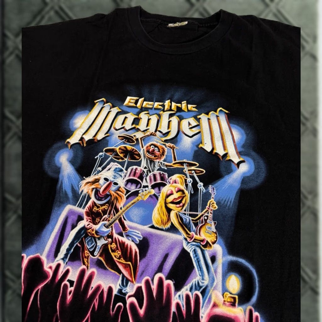 VINTAGE The Muppets Electric Mayhem Rock Band Tour T-Shirt 5XL Black Short Sleeve Unisex Adults 2002