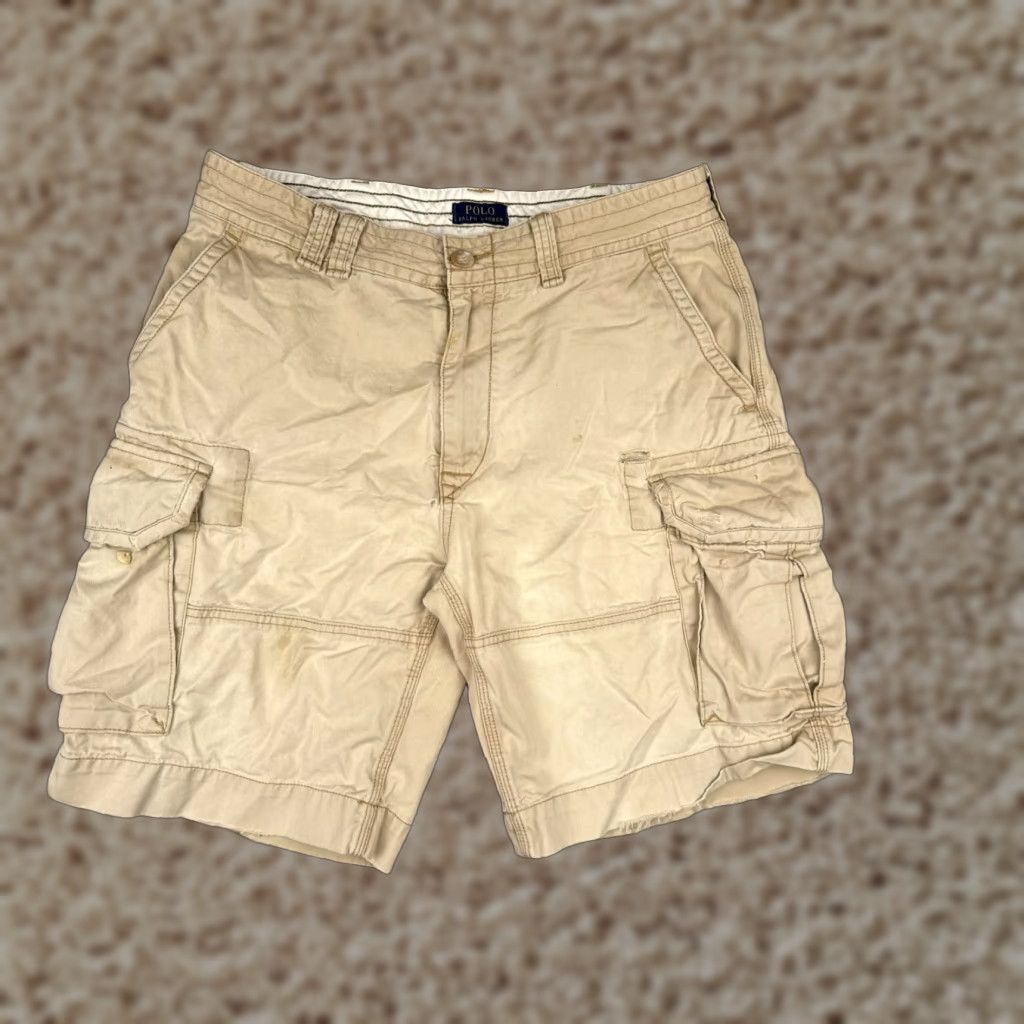 Polo Ralph Lauren VINTAGE Polo Ralph Lauren Cargo Shorts Men 36 Beige Twill 100% Cotton Casual Workwear Pockets 10in Inseam Regular Rise 36x10 Men's Shorts Size US M / EU 48-50 / 2 - 1 Thumbnail